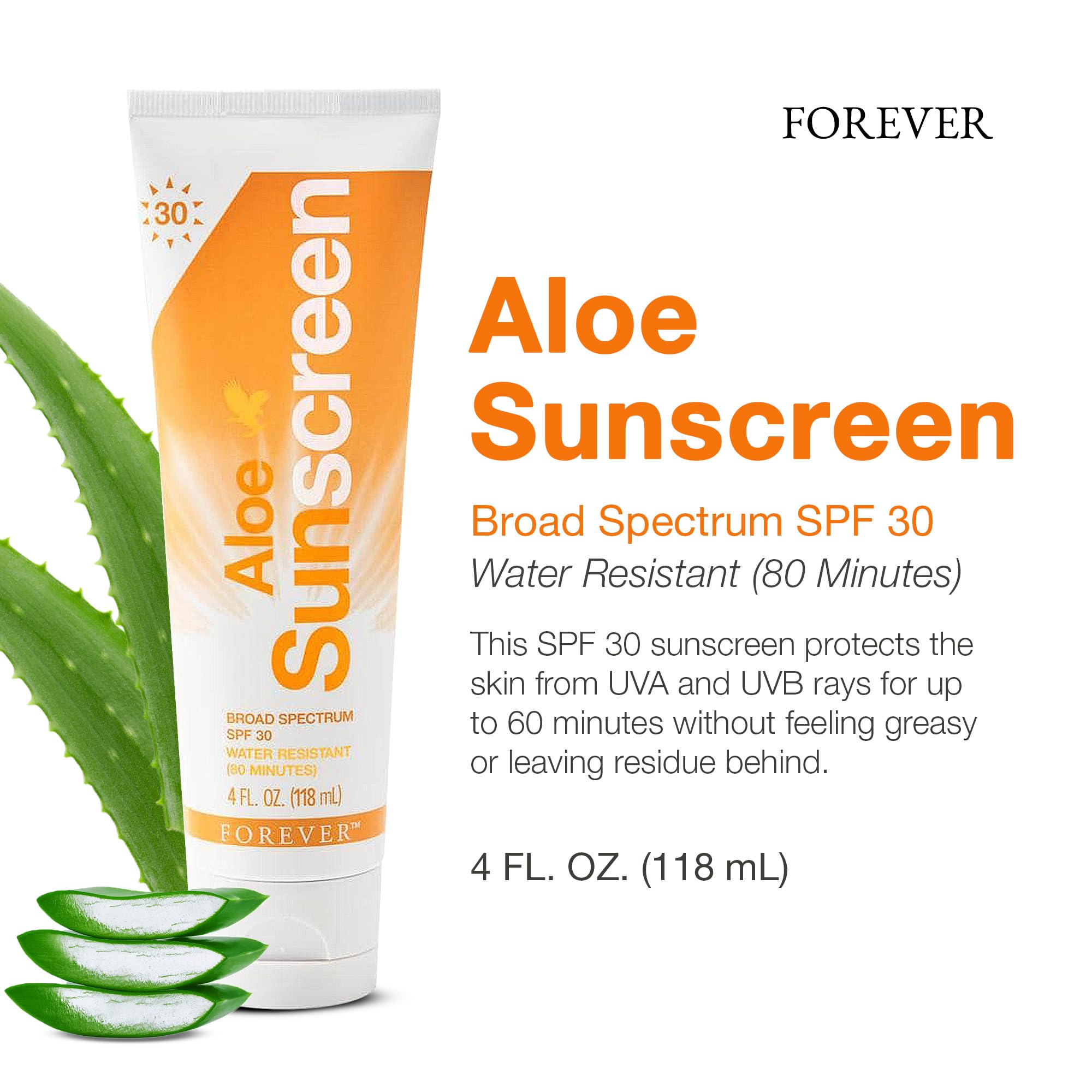 Forever Living Aloe Sunscreen SPF 30 - Water-Resistant Broad Spectrum, 4 fl oz (Pack of 2)