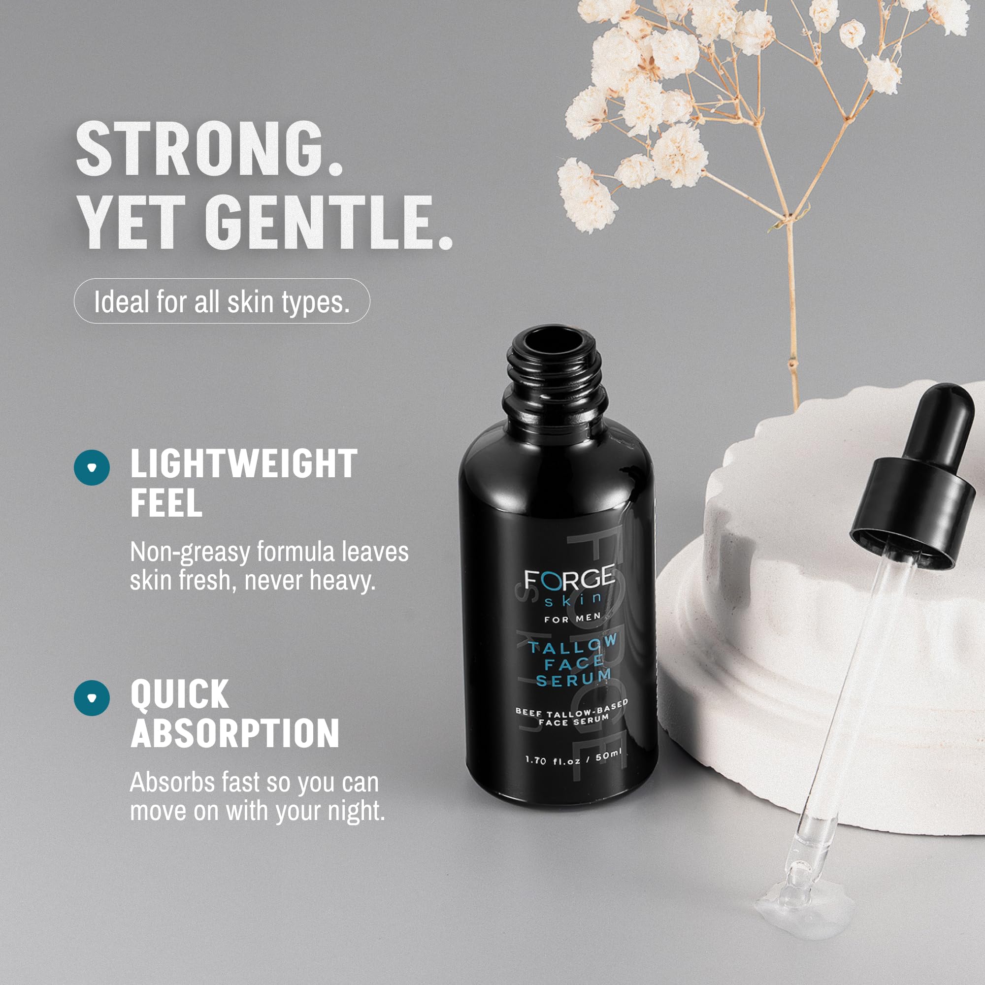 FORGE SKIN Night Beef Tallow Serum for Men – Tallow-Based Facial Serum with Green Tea & Essential Oils (1.7 oz)