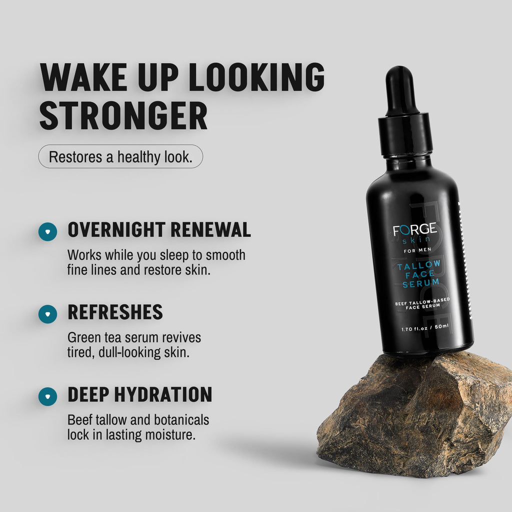 FORGE SKIN Night Beef Tallow Serum for Men – Tallow-Based Facial Serum with Green Tea & Essential Oils (1.7 oz)