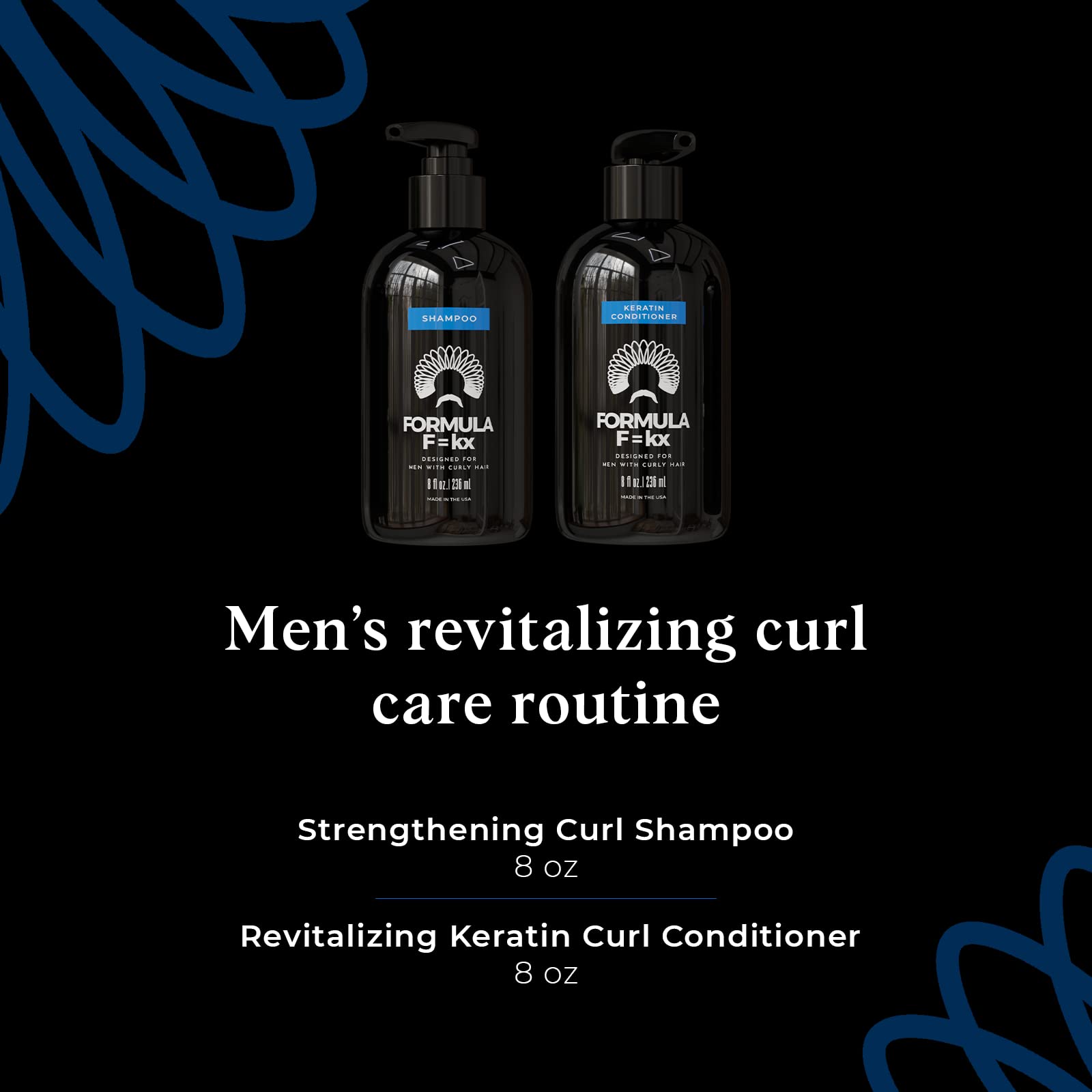 FormulaF=KX Curly Hair Set: Keratin, Aloe & Coffee Seed Extract Shampoo + Conditioner – Sulfate-Free, Ocean Scent, 8oz