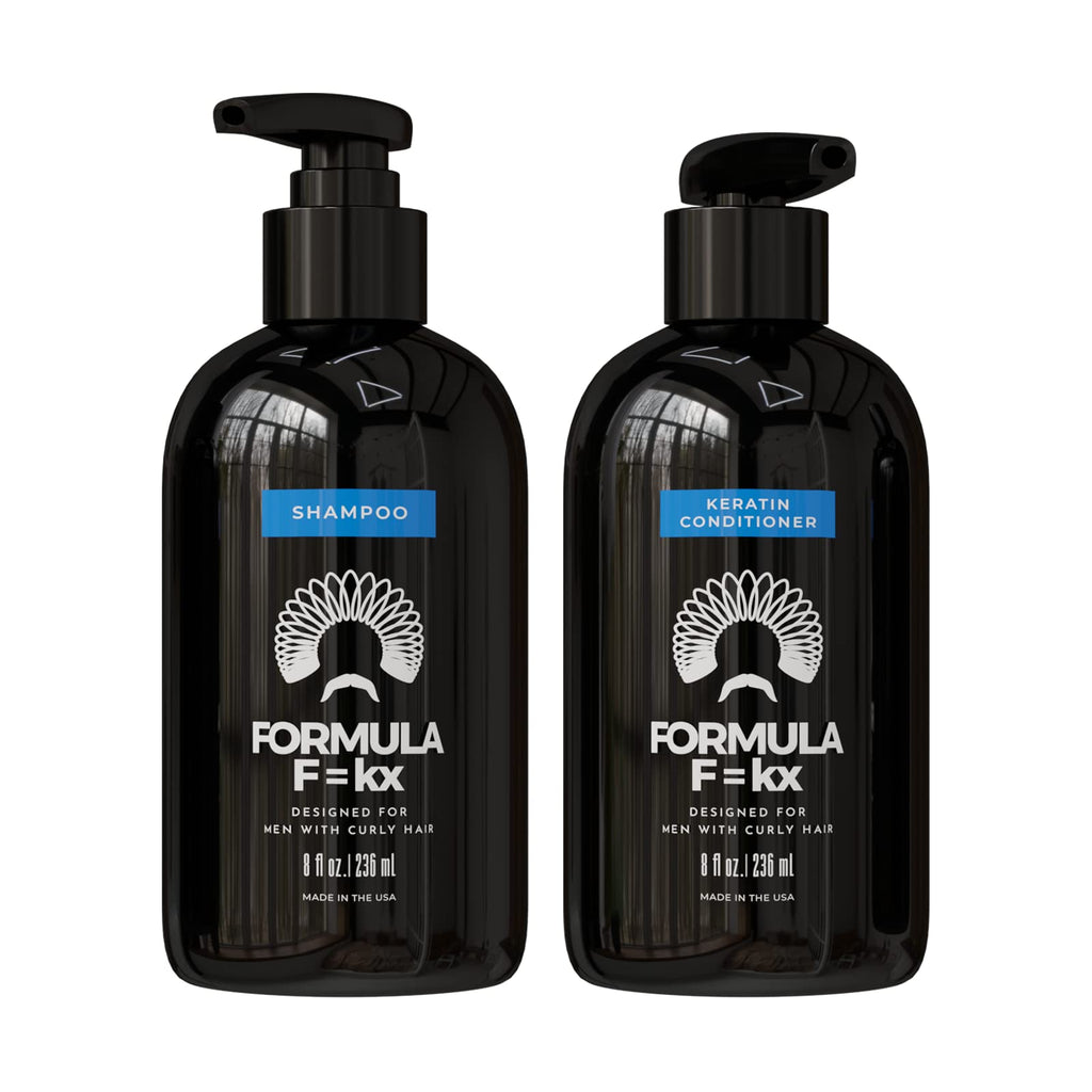 FormulaF=KX Curly Hair Set: Keratin, Aloe & Coffee Seed Extract Shampoo + Conditioner – Sulfate-Free, Ocean Scent, 8oz