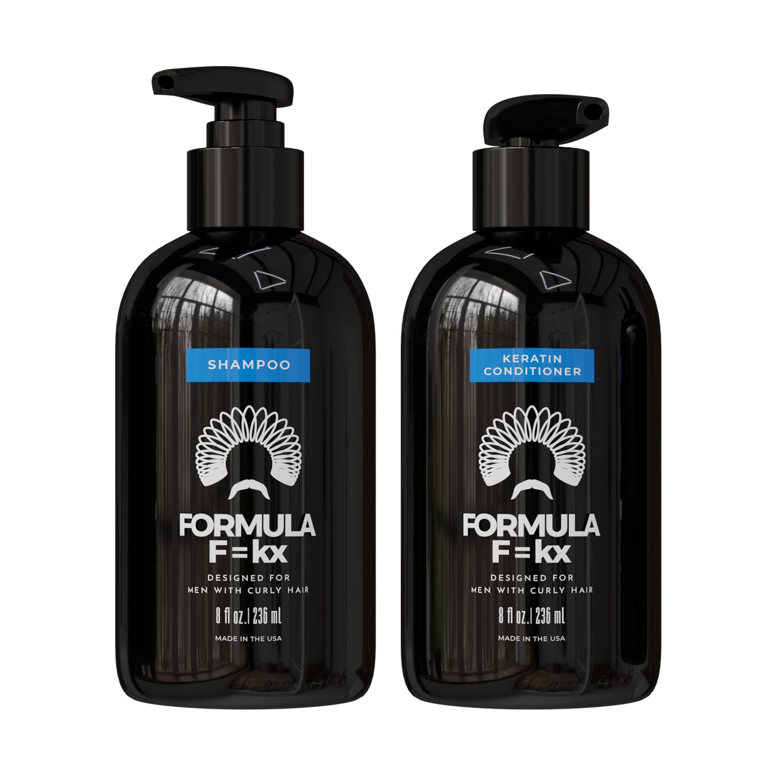 FormulaF=KX Curly Hair Set: Keratin, Aloe & Coffee Seed Extract Shampoo + Conditioner – Sulfate-Free, Ocean Scent, 8oz