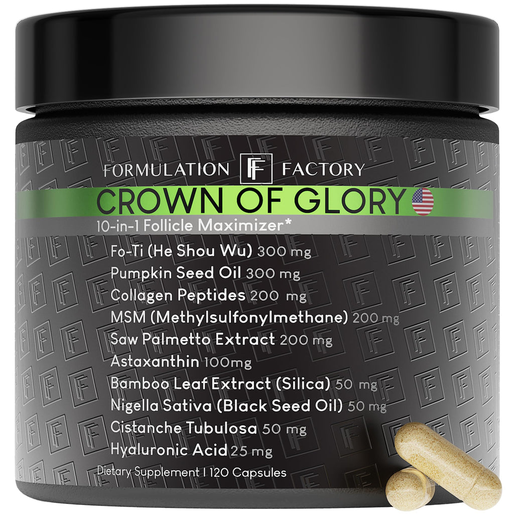 Formulation Factory Crown of Glory 10-in-1 Hair Growth Maximizer – DHT Blocker with Saw Palmetto & Collagen (120 Capsules)
