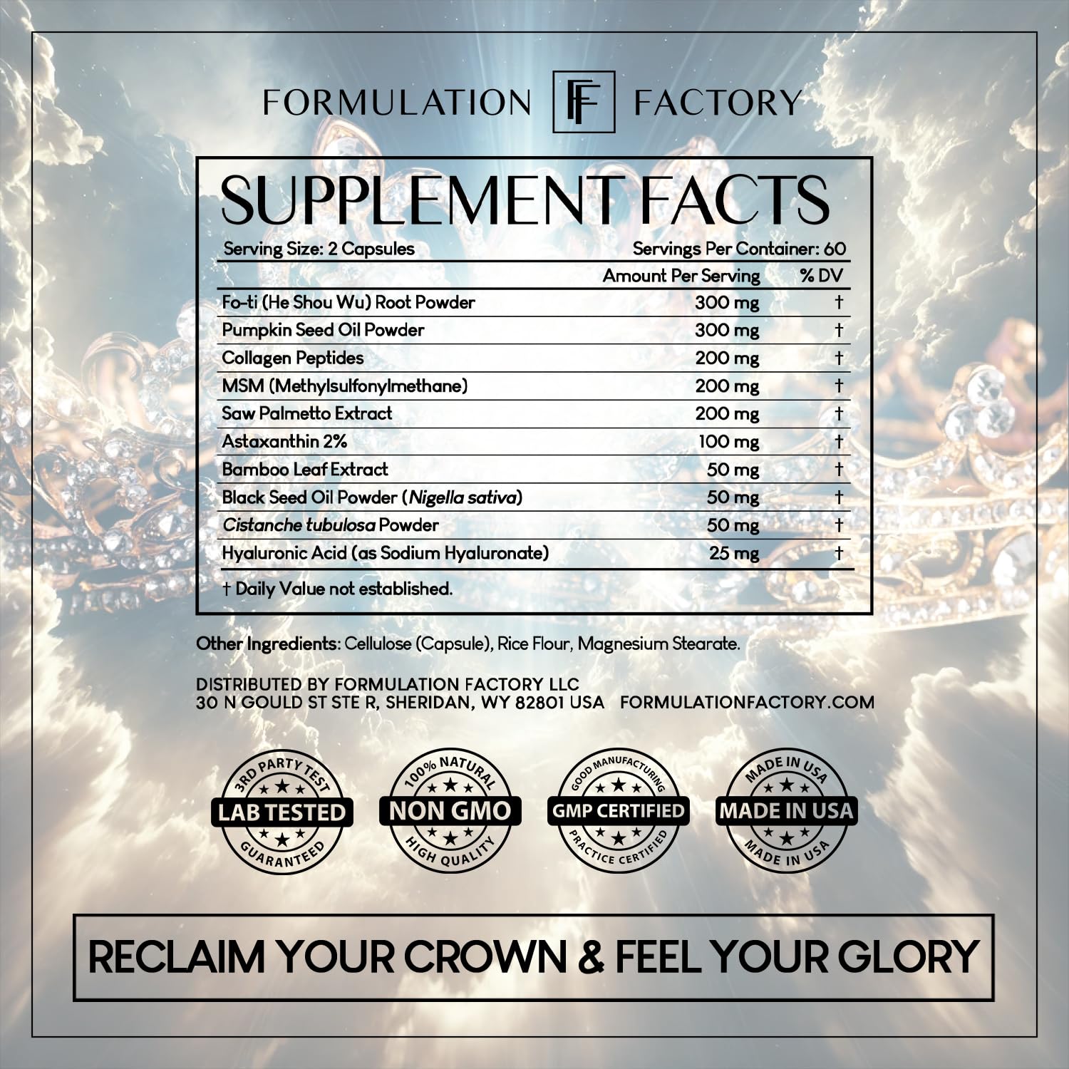 Formulation Factory Crown of Glory 10-in-1 Hair Growth Maximizer – DHT Blocker with Saw Palmetto, Fo-Ti, Collagen (4 Month Supply)