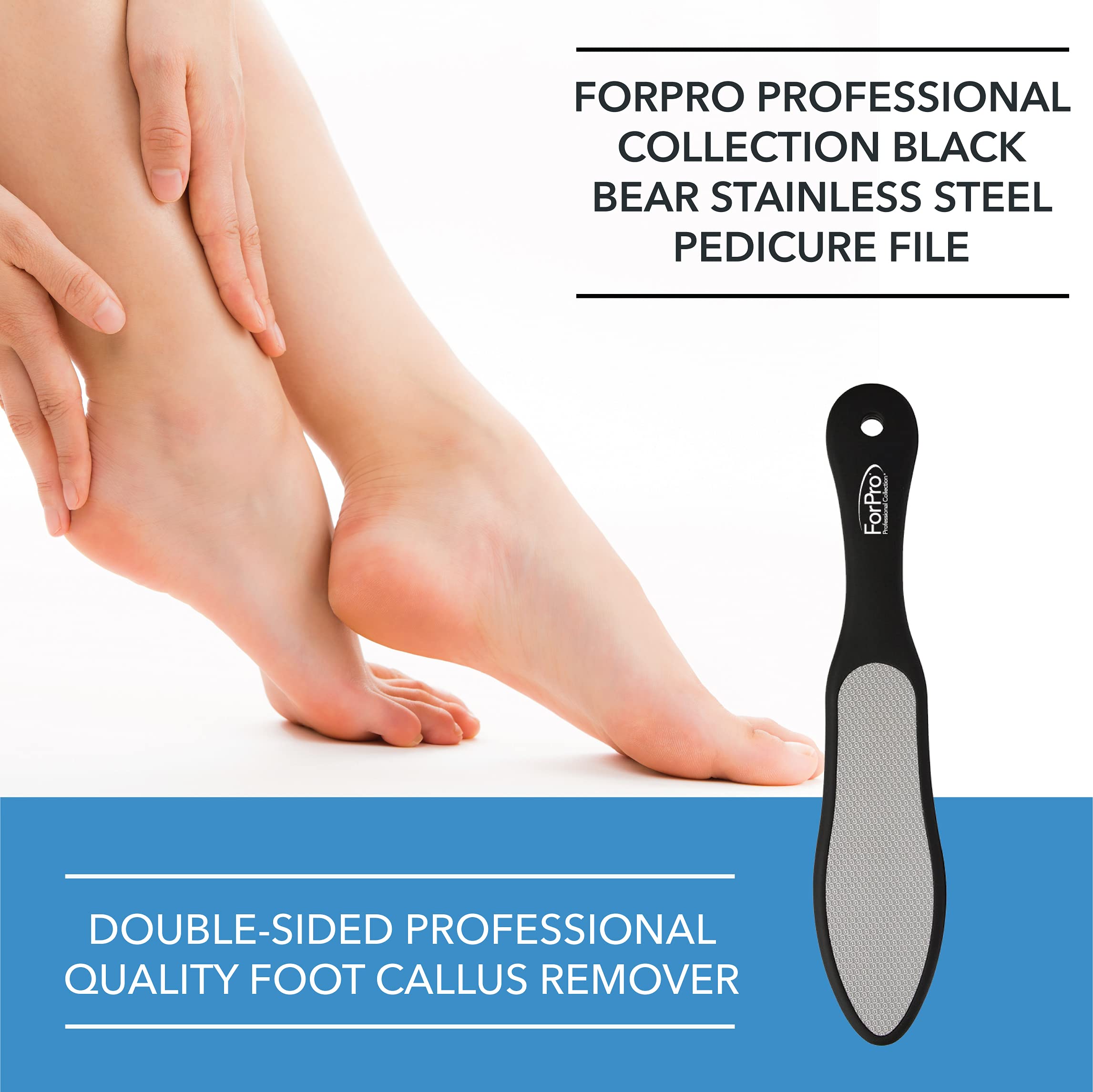 ForPro Black Bear Stainless Steel Pedicure File – Double-Sided Callus Remover, 10.5 in Length