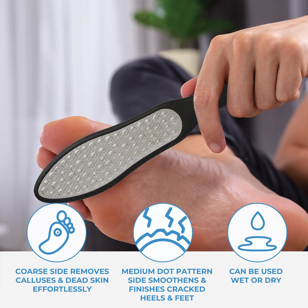 ForPro Black Bear Stainless Steel Pedicure File – Double-Sided Callus Remover, 10.5 in Length