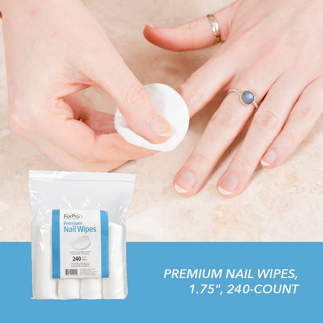 ForPro Professional Collection Premium Nail Wipes - 240 Count - 1.75-inch Lint-Free Cotton Wipes for Nail Polish Remover