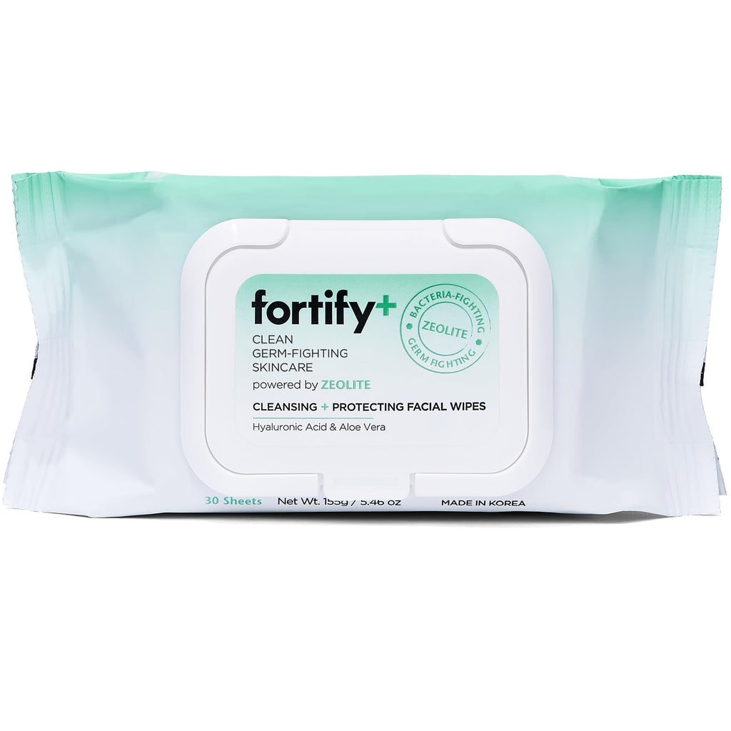 Fortify Skincare Face Cleansing Wipes with Hyaluronic Acid, Aloe Vera & Zeolite (30 Count)