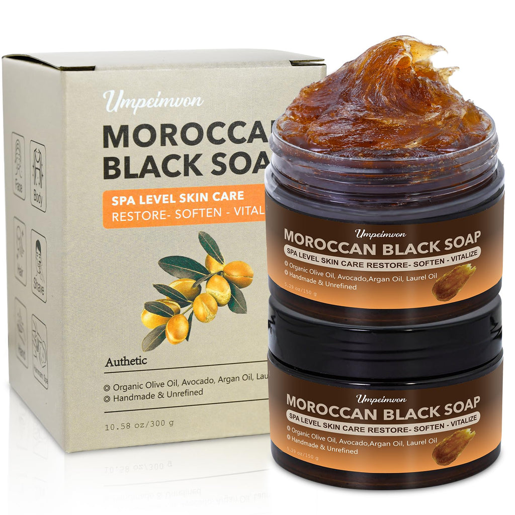 Forvirness 2-Pack Moroccan Black Soap – Handmade Beldi Soap with Laurel Oil & Argan Oils