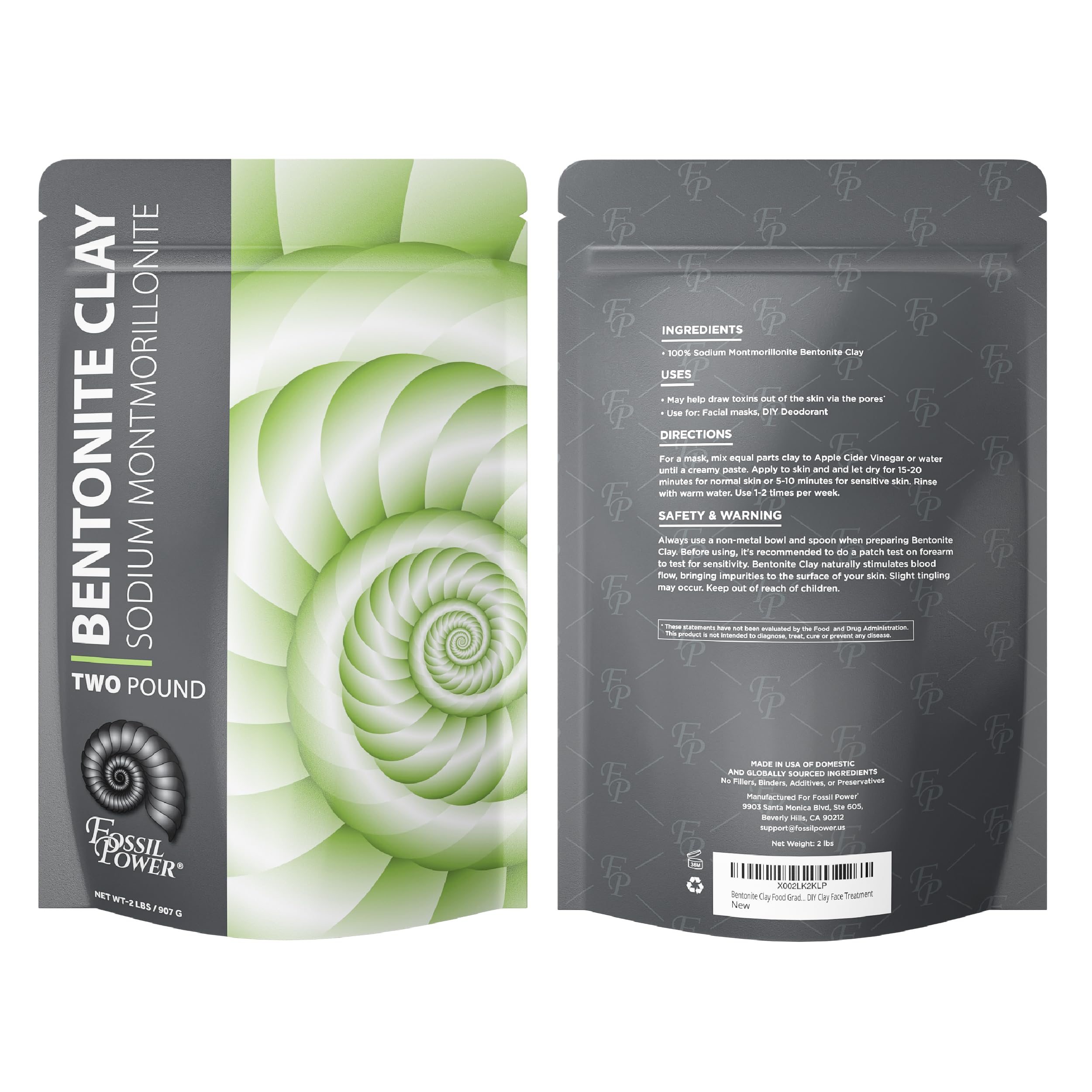 FOSSIL POWER Bentonite Clay Powder 2 lb – Pure, Food Grade DIY Skincare
