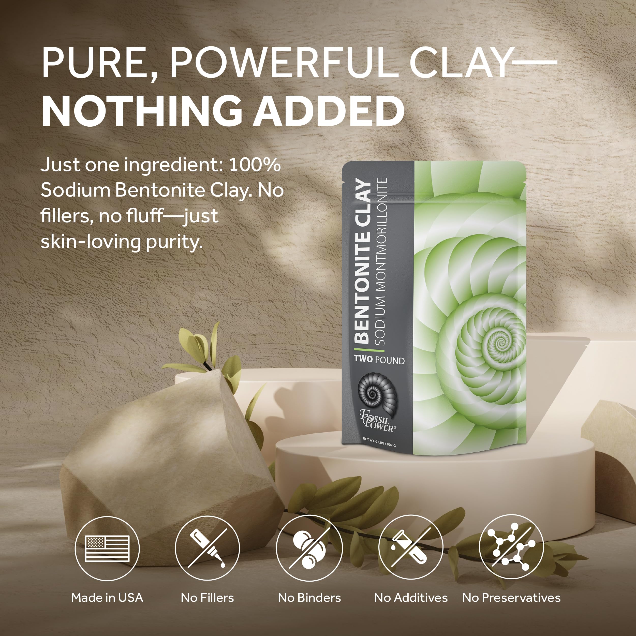FOSSIL POWER Bentonite Clay Powder 2 lb – Pure, Food Grade DIY Skincare