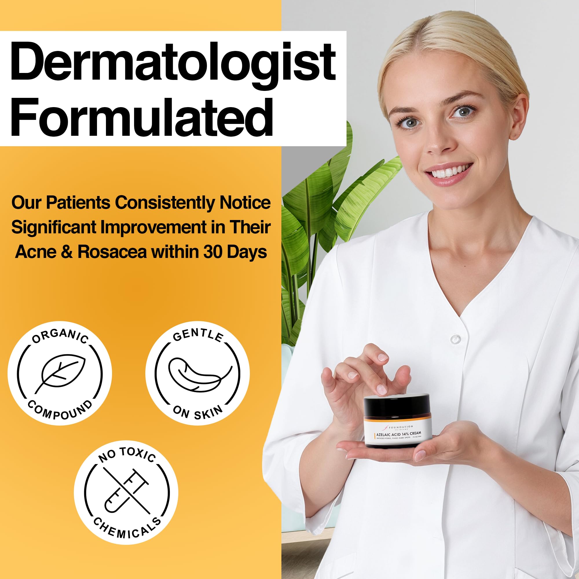 Foundation Skincare Azelaic Acid 14% for Face – Dermatologist Formula for Uneven Skin Tone (1 oz)
