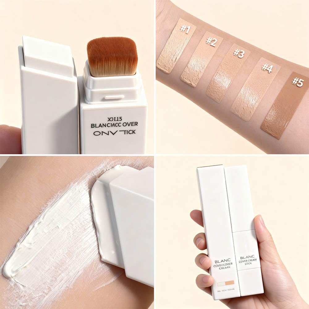 2 in 1 Foundation Stick With Brush – Color-Changing Hydrating Base Makeup, Dual-Ended, 3 Natural Color Matching Shades