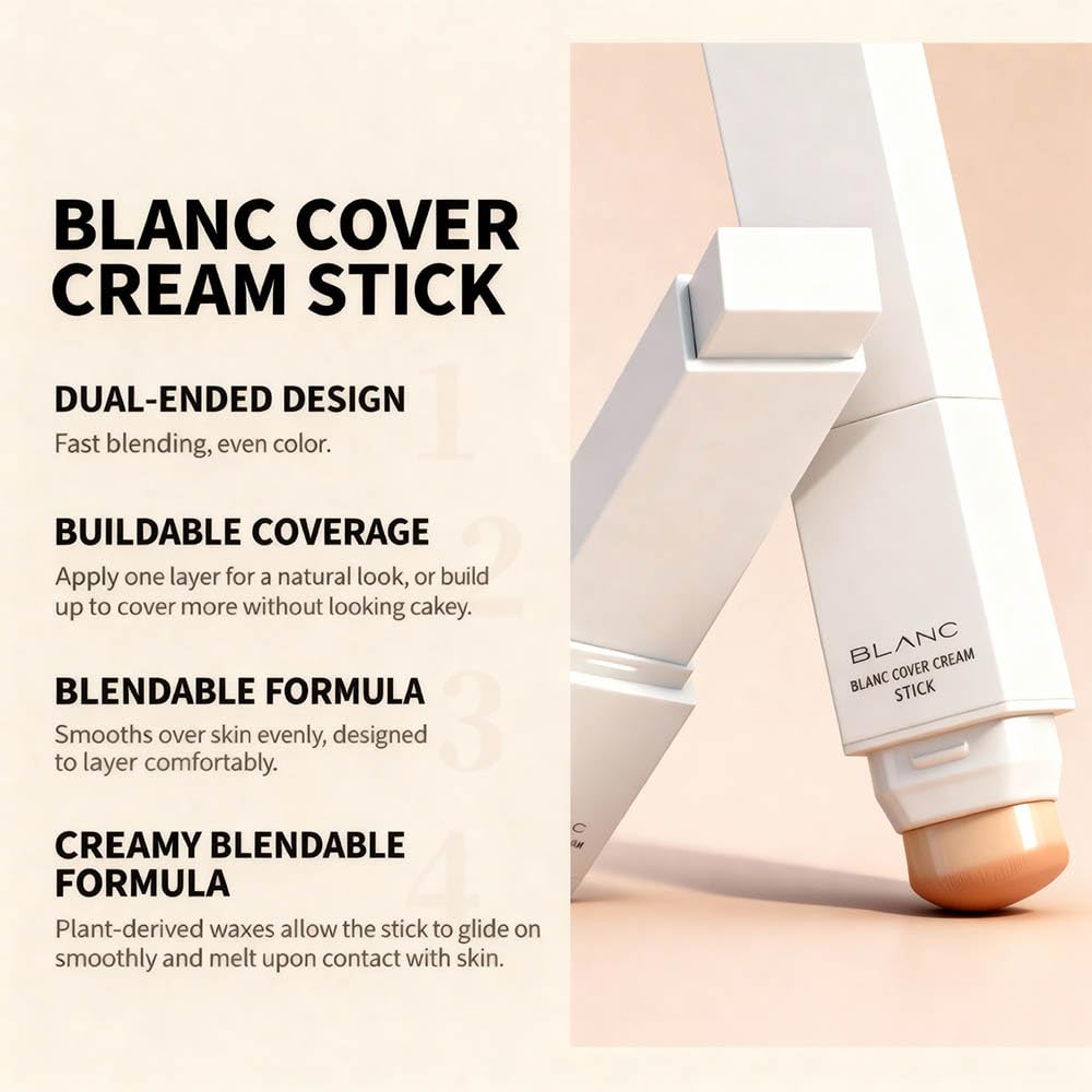2 in 1 Foundation Stick With Brush – Color-Changing Hydrating Base Makeup, Dual-Ended, 3 Natural Color Matching Shades
