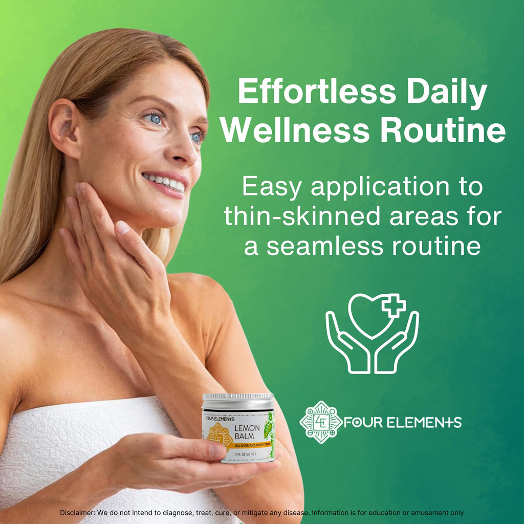 Four Elements 4E Lemon Balm Face Moisturizer Cream – 2 oz | Organic Lemon Balm, Chamomile, Shea Butter & Vitamin E