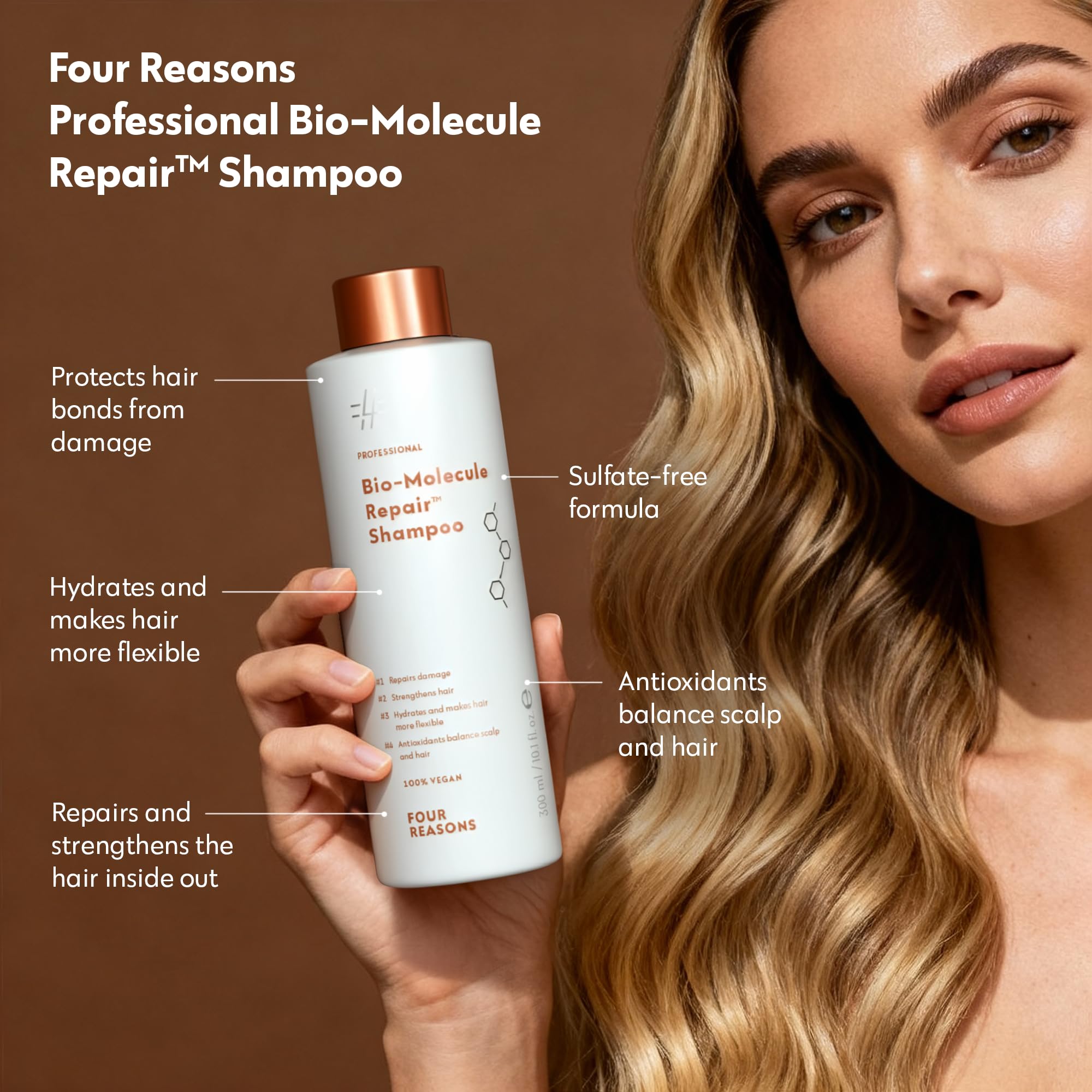 FOUR REASONS Bio-Molecule Bond Repair Shampoo for Color Treated Hair – Moisturizing, Strengthening & Anti-Frizz