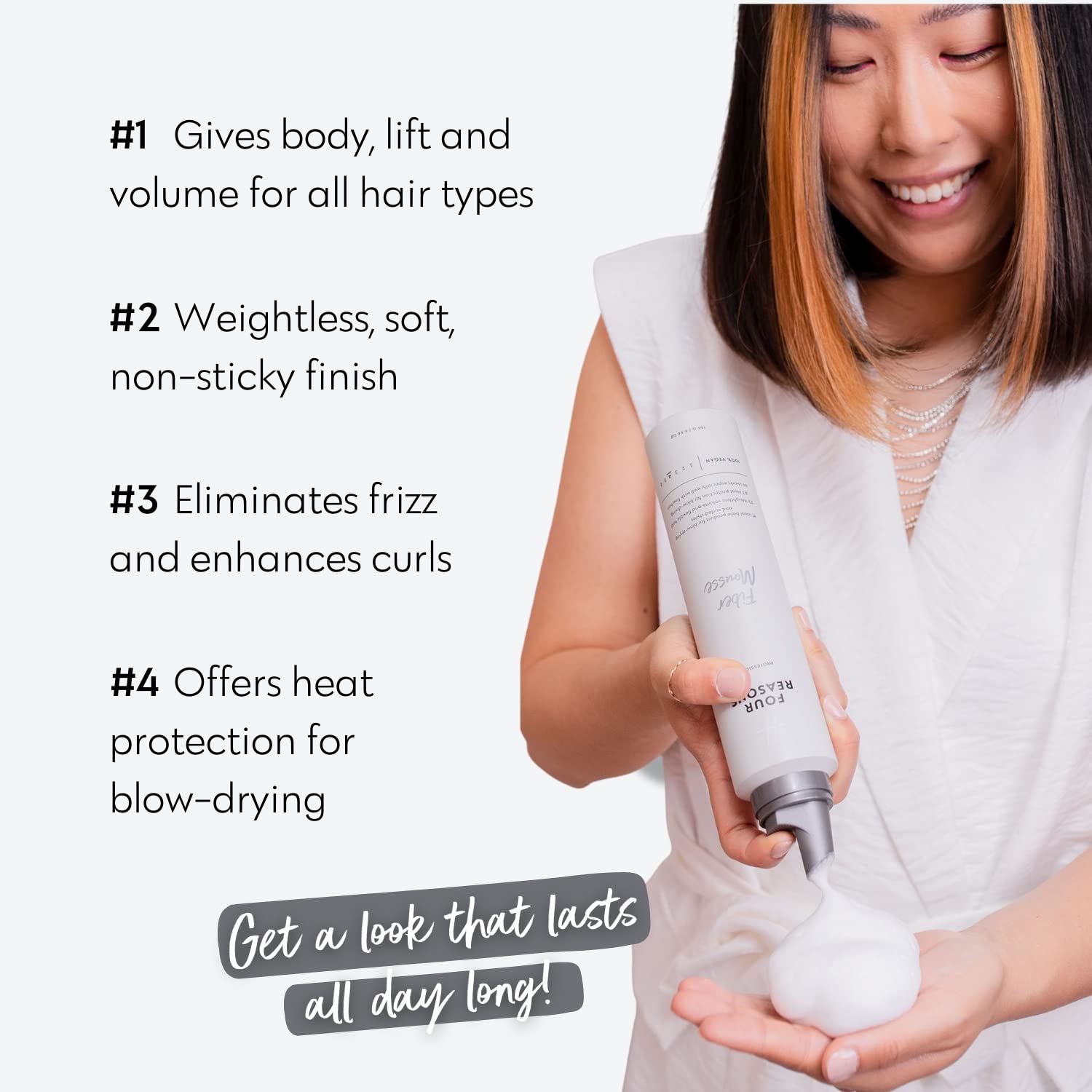 FOUR REASONS Professional Curl Enhancing Mousse – VEGAN, Long-Lasting Hold for Curls, Waves & Straight Hair