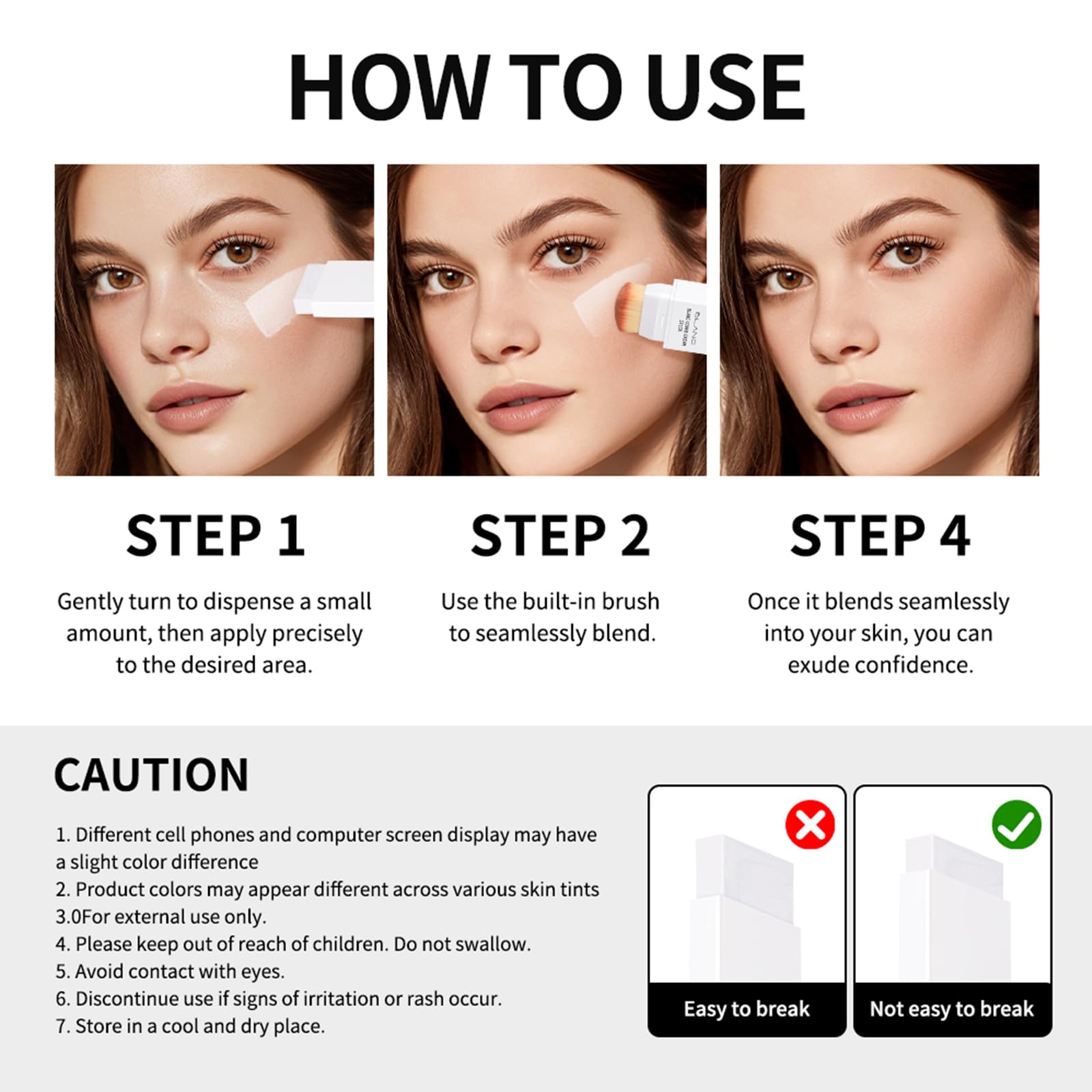 Fovcos Blanc Cover Cream Stick – Color-Changing Foundation (Light) | Dual-Ended, Pore-Blur Finish