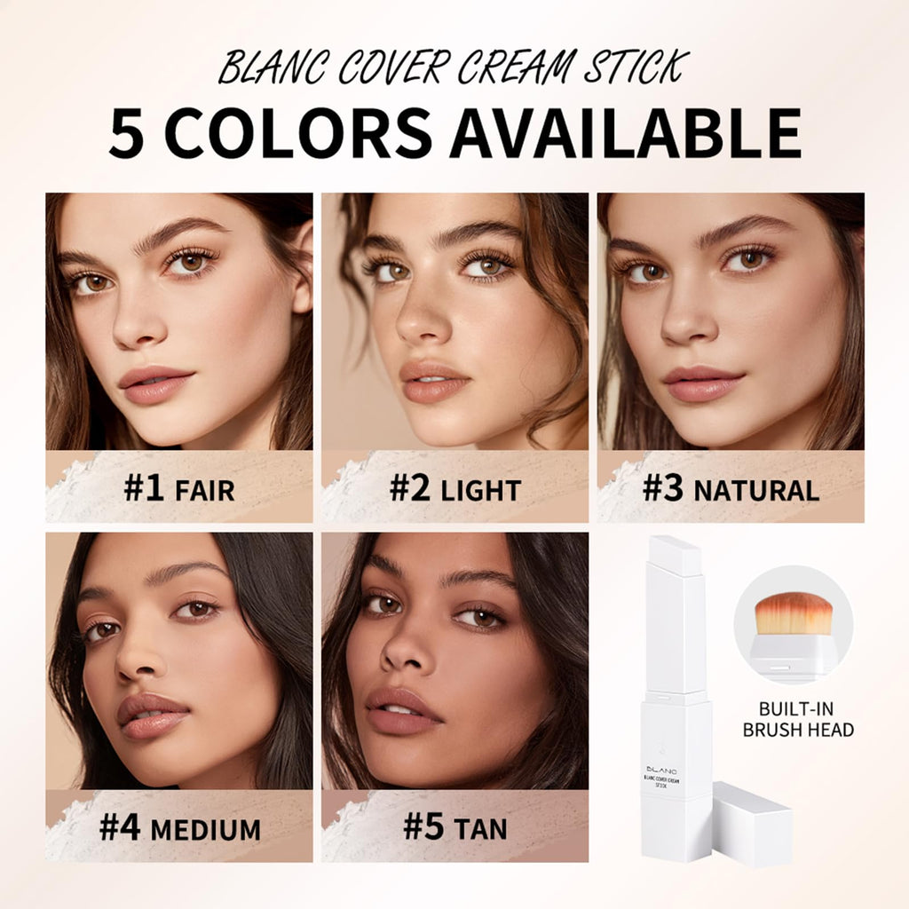 Fovcos Blanc Cover Cream Stick – Color-Changing Foundation (Light) | Dual-Ended, Pore-Blur Finish