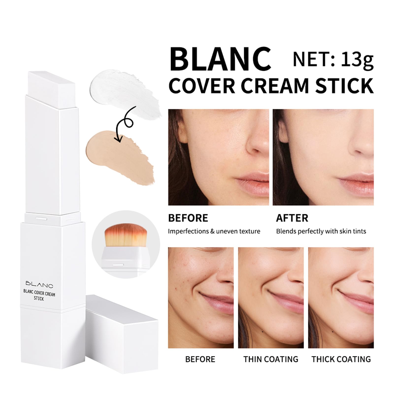 Fovcos Double-head Blanc Cover Cream Stick (Tan) – Color-Changing Foundation & Pore Blurring
