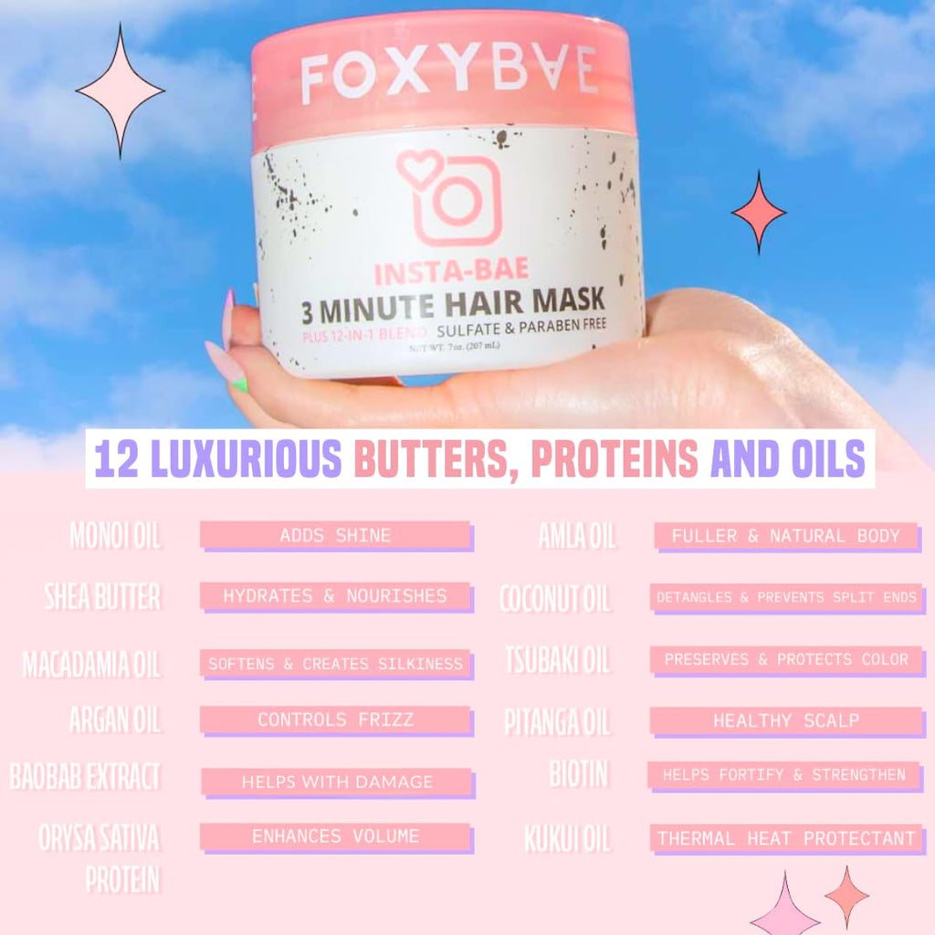 FoxyBae 3-Minute Hair Mask with Biotin | Deep Conditioning for Dry, Damaged Hair | Insta-Bae 7 oz