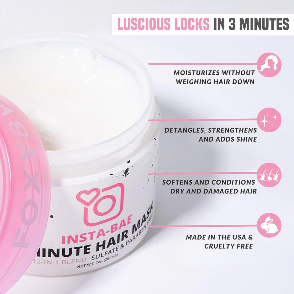 FoxyBae 3-Minute Hair Mask with Biotin | Deep Conditioning for Dry, Damaged Hair | Insta-Bae 7 oz