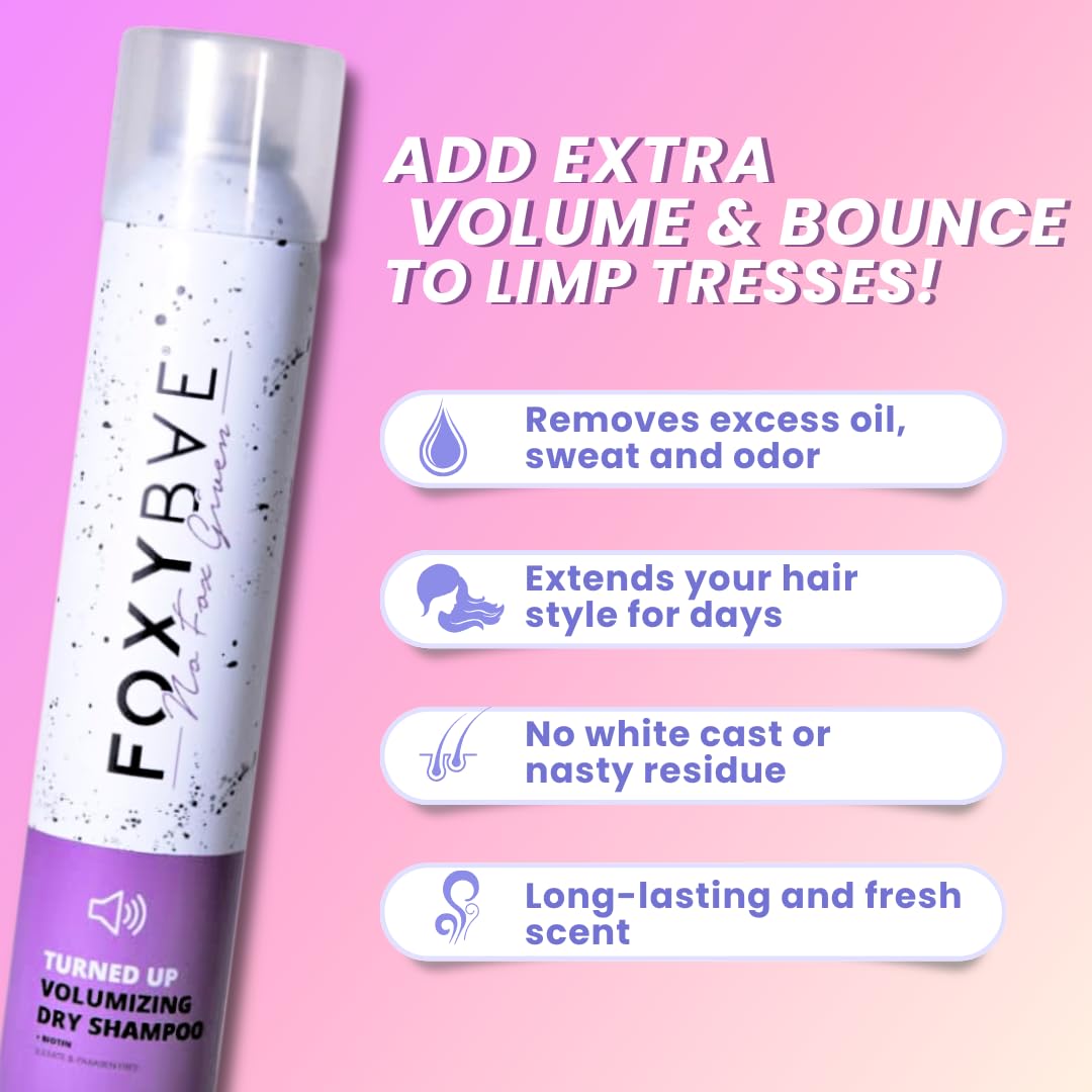 FoxyBae Turned Up Dry Shampoo Spray – Biotin for Hair Growth, Volumizing & Non-Toxic, 7 oz