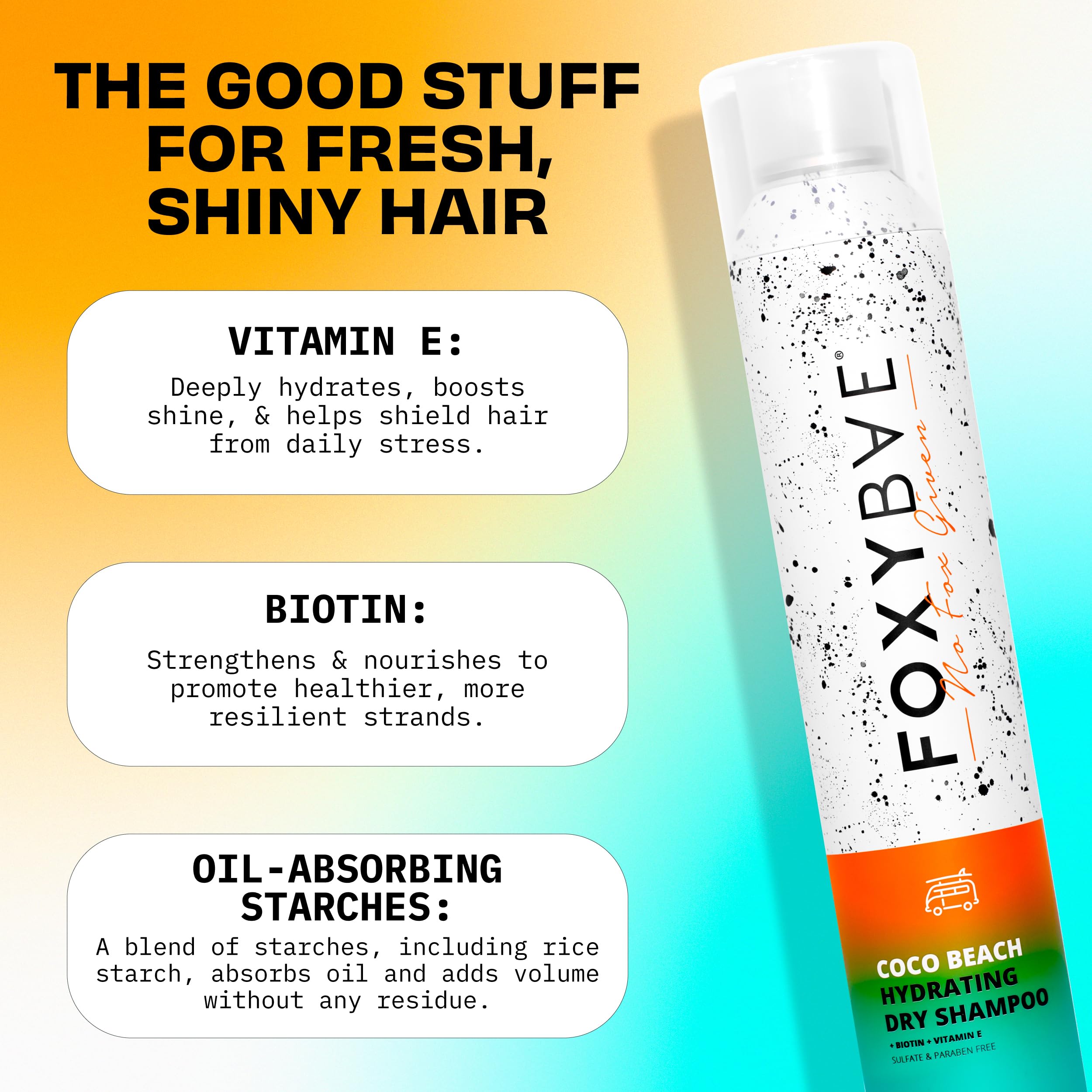 FoxyBae Hydrating Dry Shampoo Spray - Waterless Biotin & Vitamin E, Coconut Scent Coco Beach 7 oz