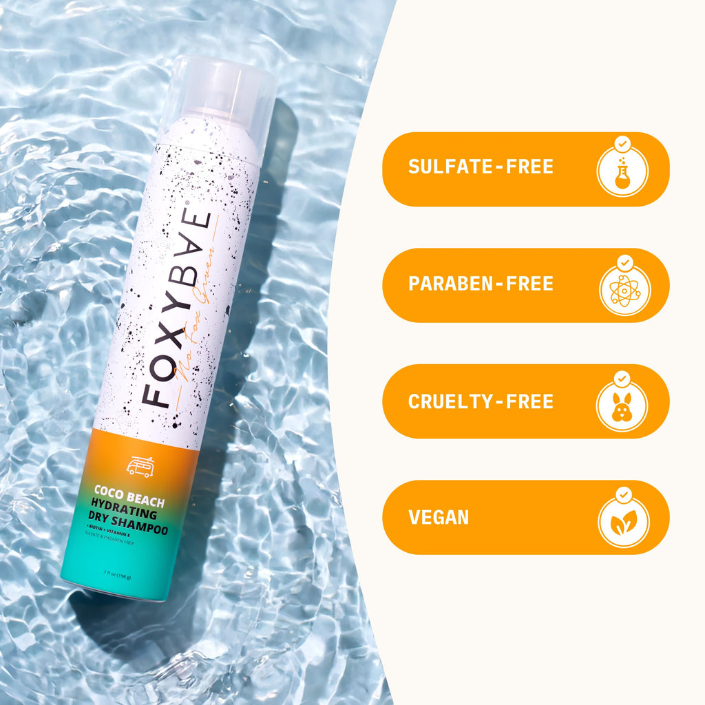 FoxyBae Hydrating Dry Shampoo Spray - Waterless Biotin & Vitamin E, Coconut Scent Coco Beach 7 oz