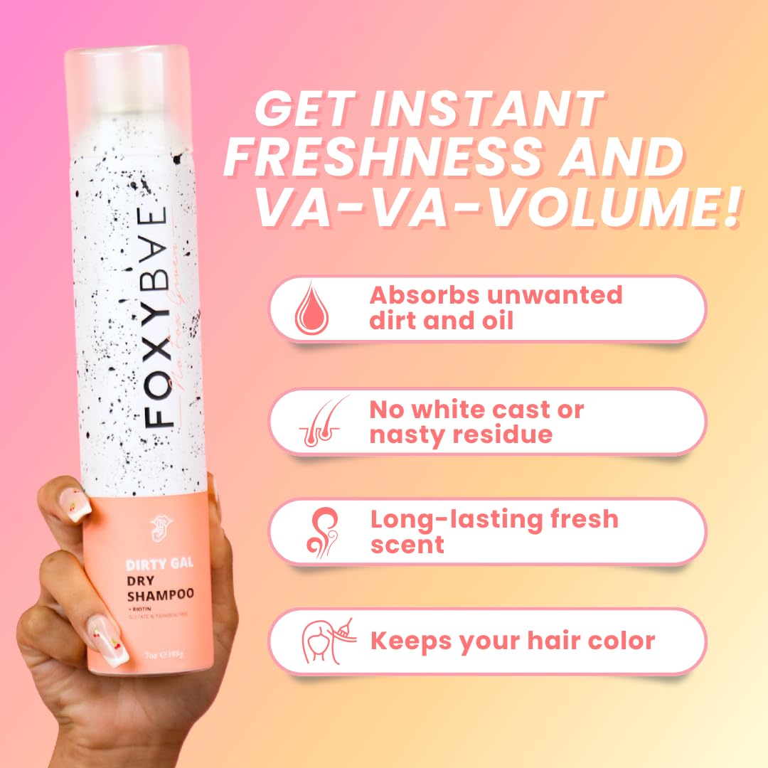 FoxyBae Volumizing Dry Shampoo with Biotin – For Dark, Brunette & Blonde Hair