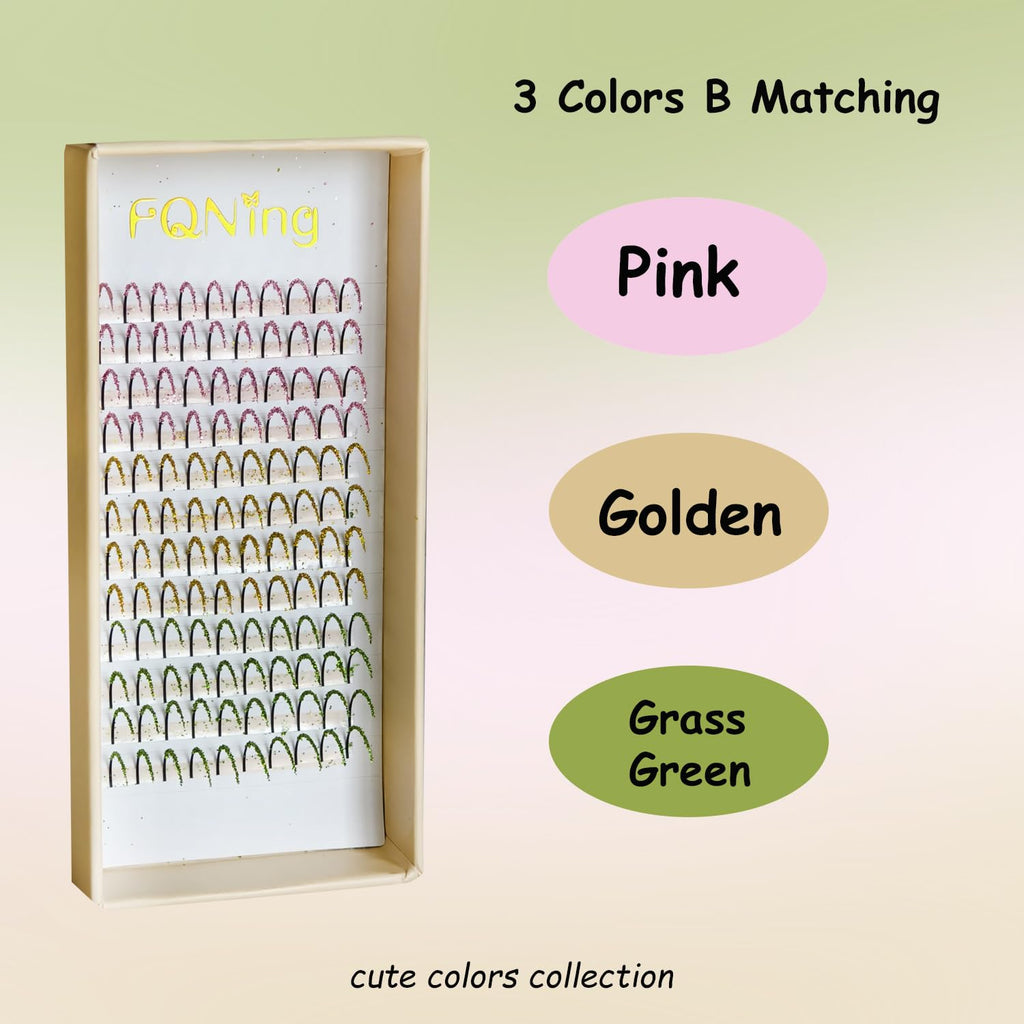 FQNing Glitter Lash Cluster Laser Colored Extensions – 3 Colors B | Professional Lash Supplies