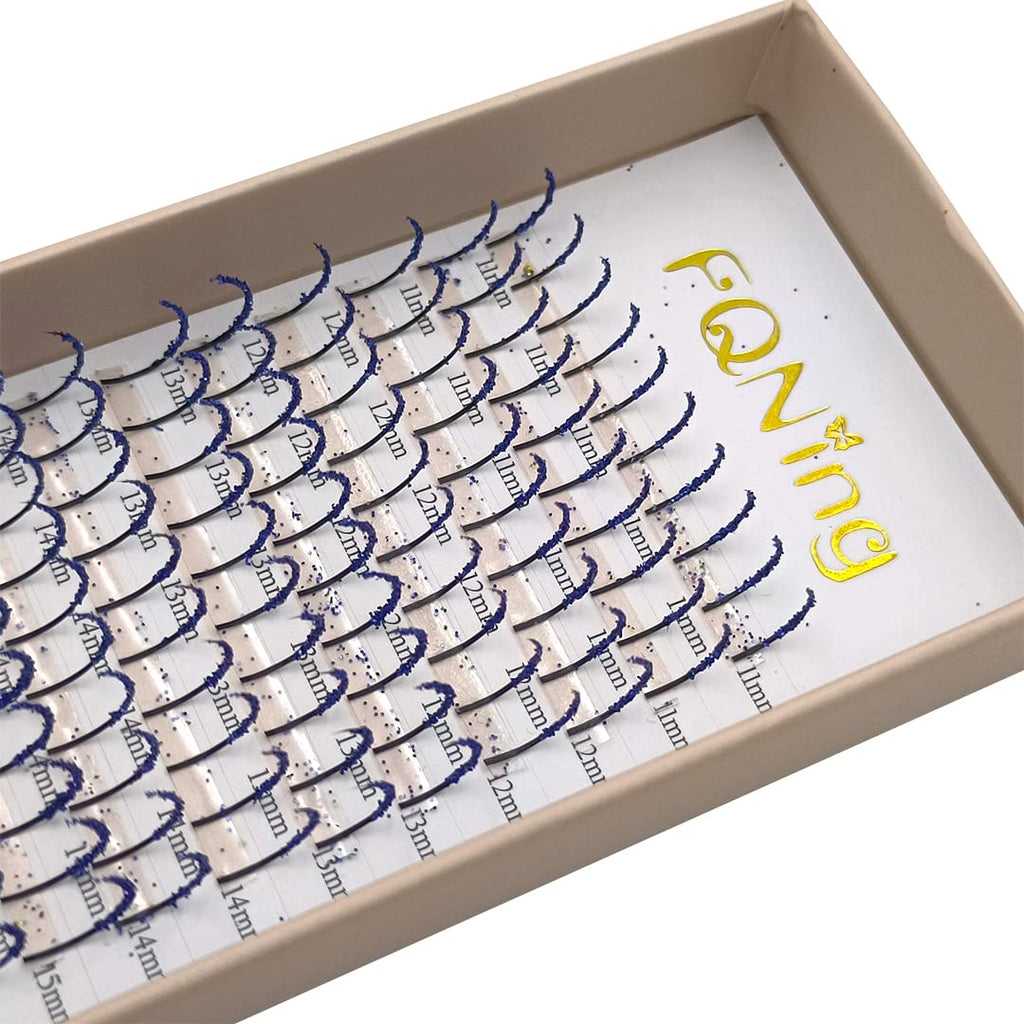 FQNing Glitter Lash Extensions – Dark Blue Spike Lashes 0.20D 11–16mm | Handmade Faux Mink, Sparkling Party Look