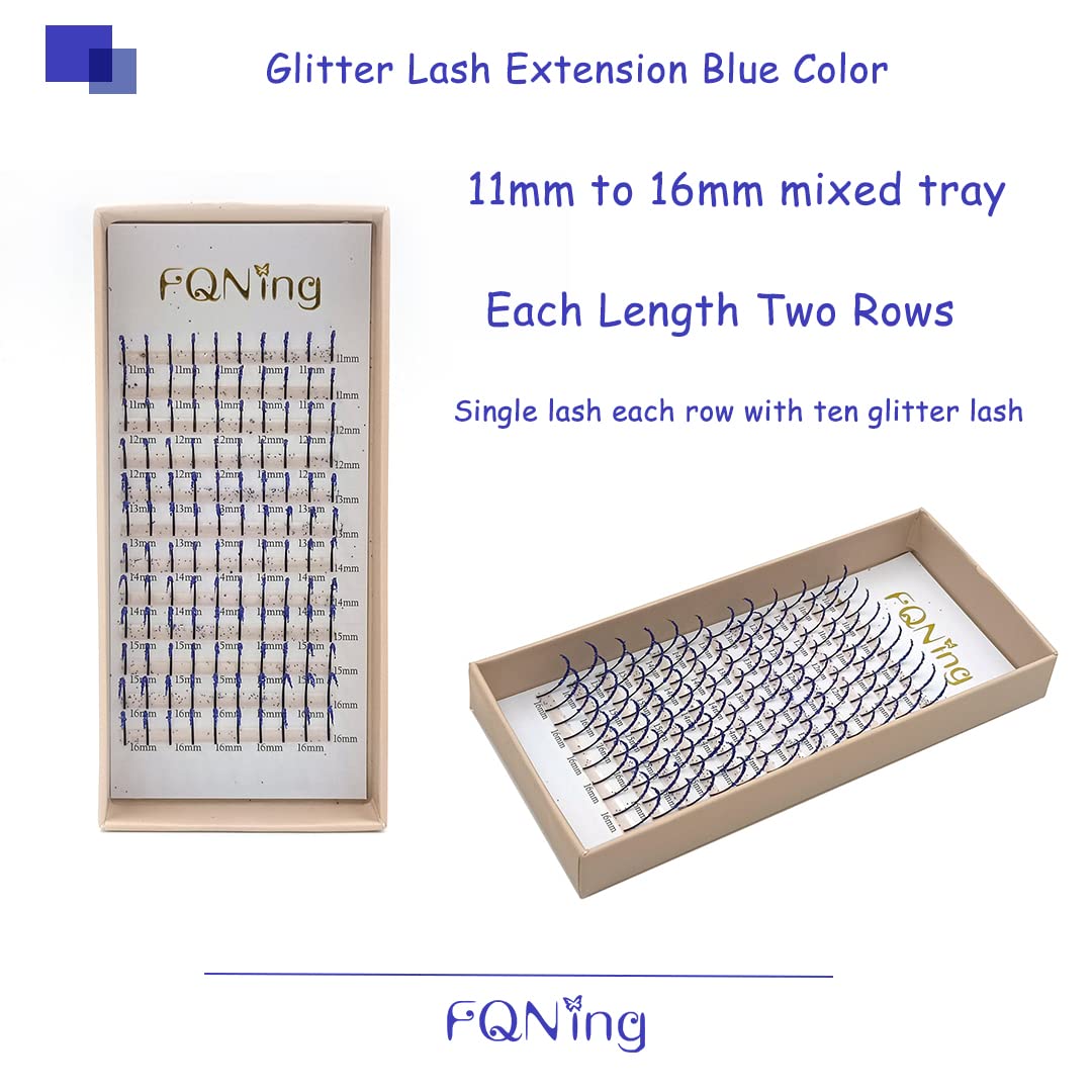 FQNing Glitter Lash Extensions – Dark Blue Spike Lashes 0.20D 11–16mm | Handmade Faux Mink, Sparkling Party Look
