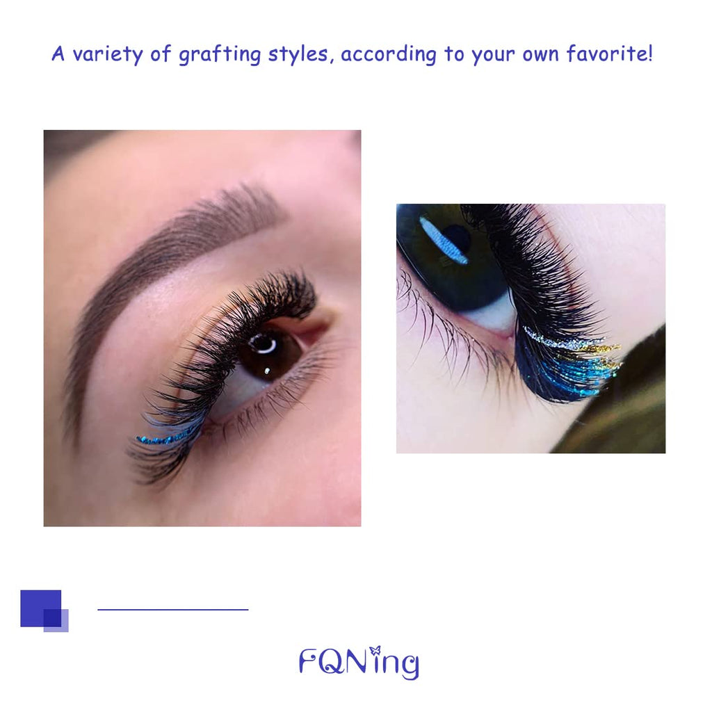 FQNing Glitter Lash Extensions – Dark Blue Spike Lashes 0.20D 11–16mm | Handmade Faux Mink, Sparkling Party Look