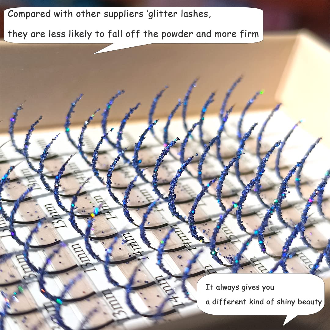 FQNing Glitter Lash Extensions – Dark Blue Spike Lashes 0.20D 11–16mm | Handmade Faux Mink, Sparkling Party Look
