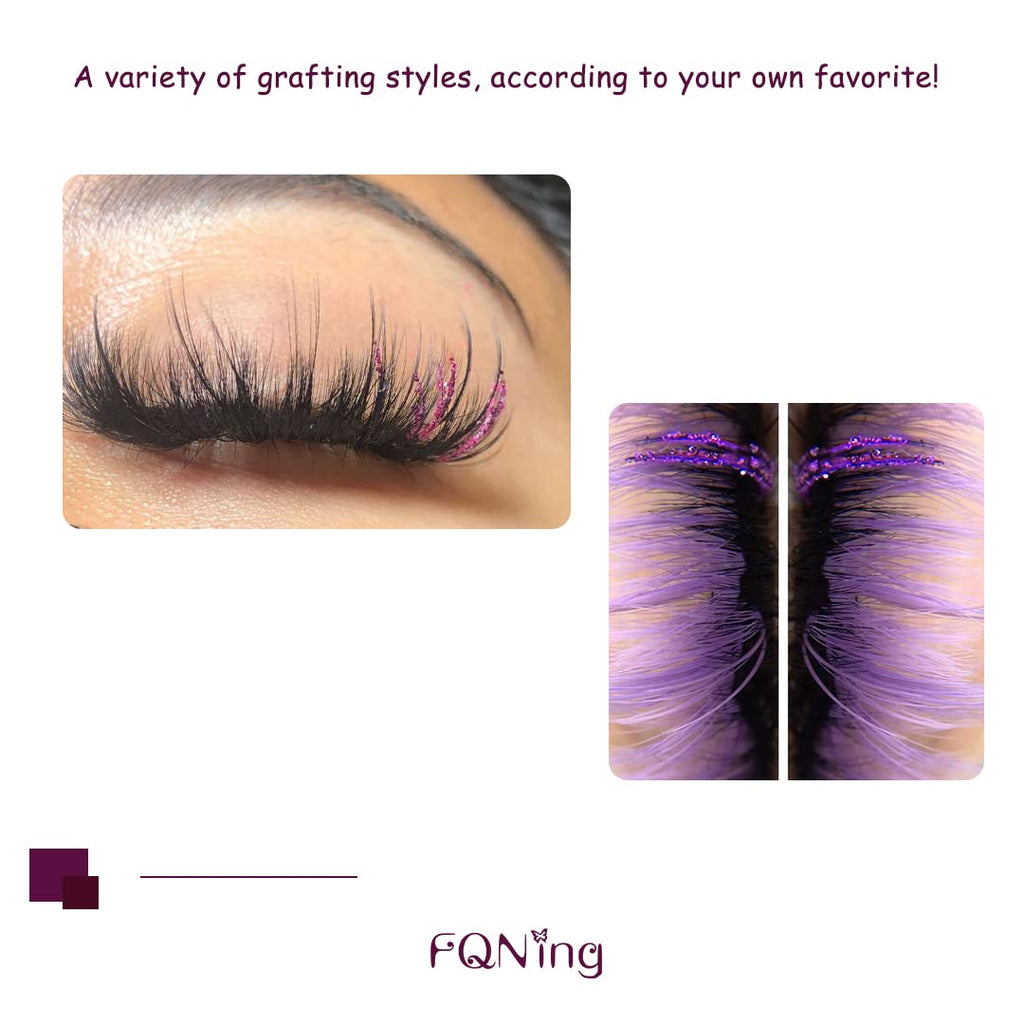 FQNing Glitter Eyelash Extensions Purple Spike – 11mm-16mm, D Curl, Professional Supplies