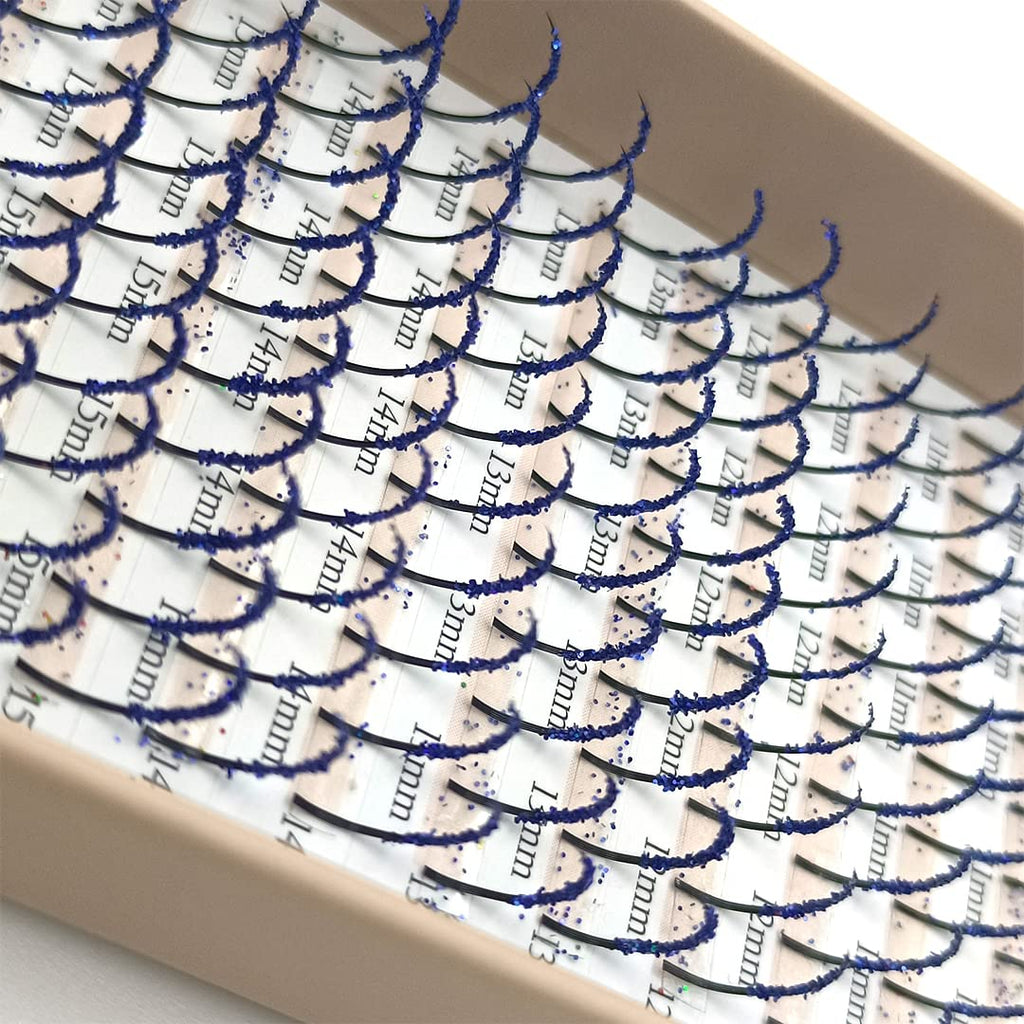 FQNing Glitter Lash Extensions – Dark Blue Spike Lashes 0.20D 11–16mm | Handmade Faux Mink, Sparkling Party Look