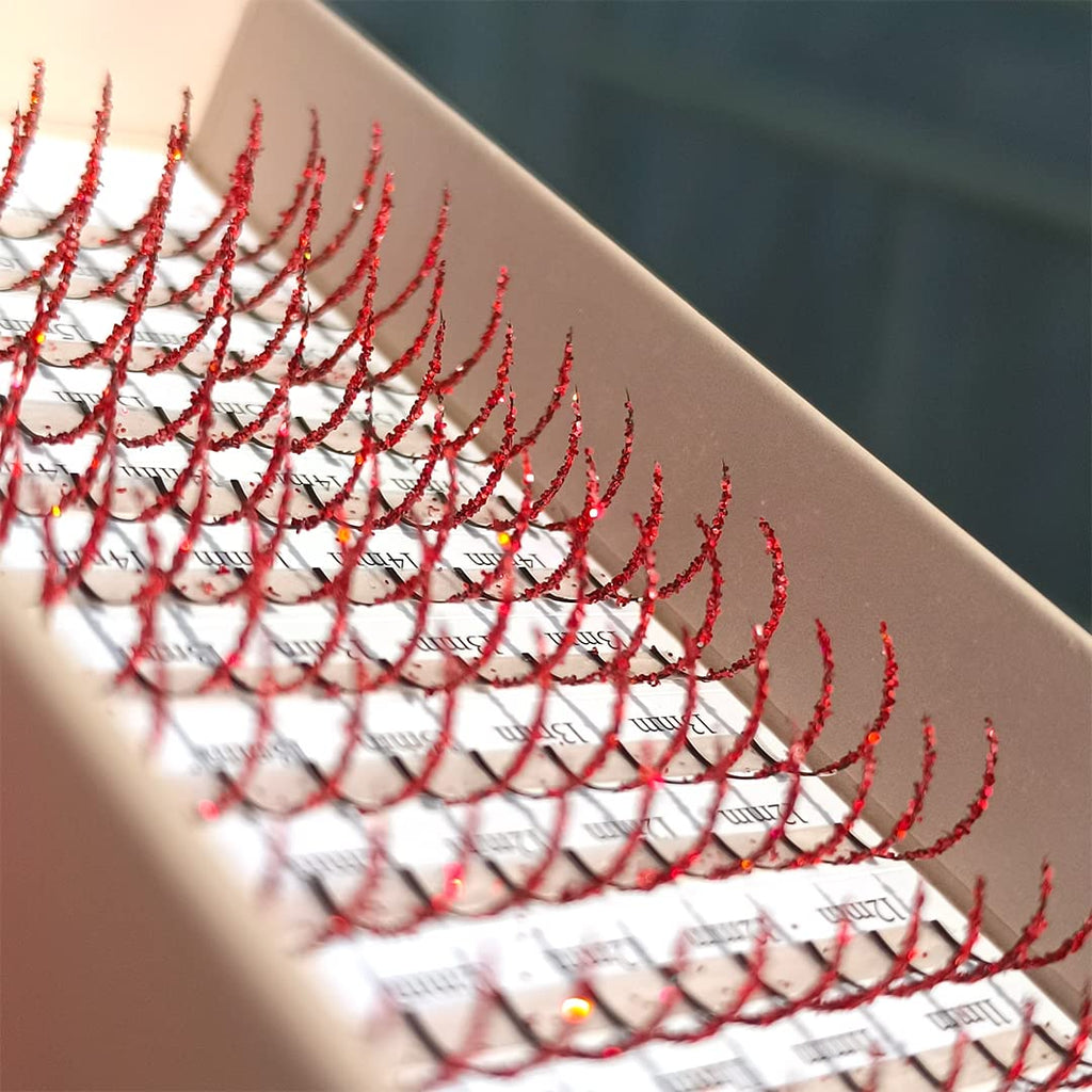 FQNing Glitter Lash Extensions Red – 11-16mm D Curl 0.20mm, 120pcs Box