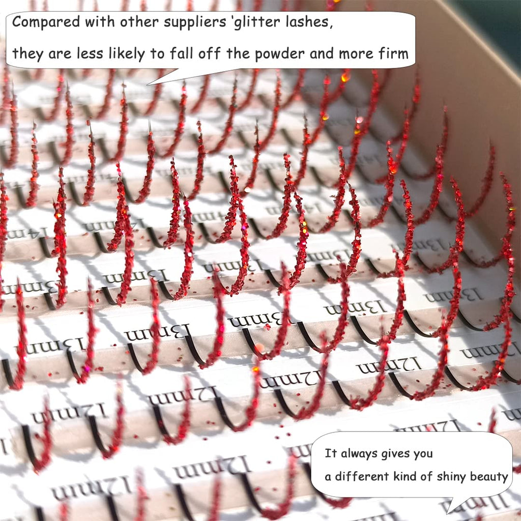 FQNing Glitter Lash Extensions Red – 11-16mm D Curl 0.20mm, 120pcs Box
