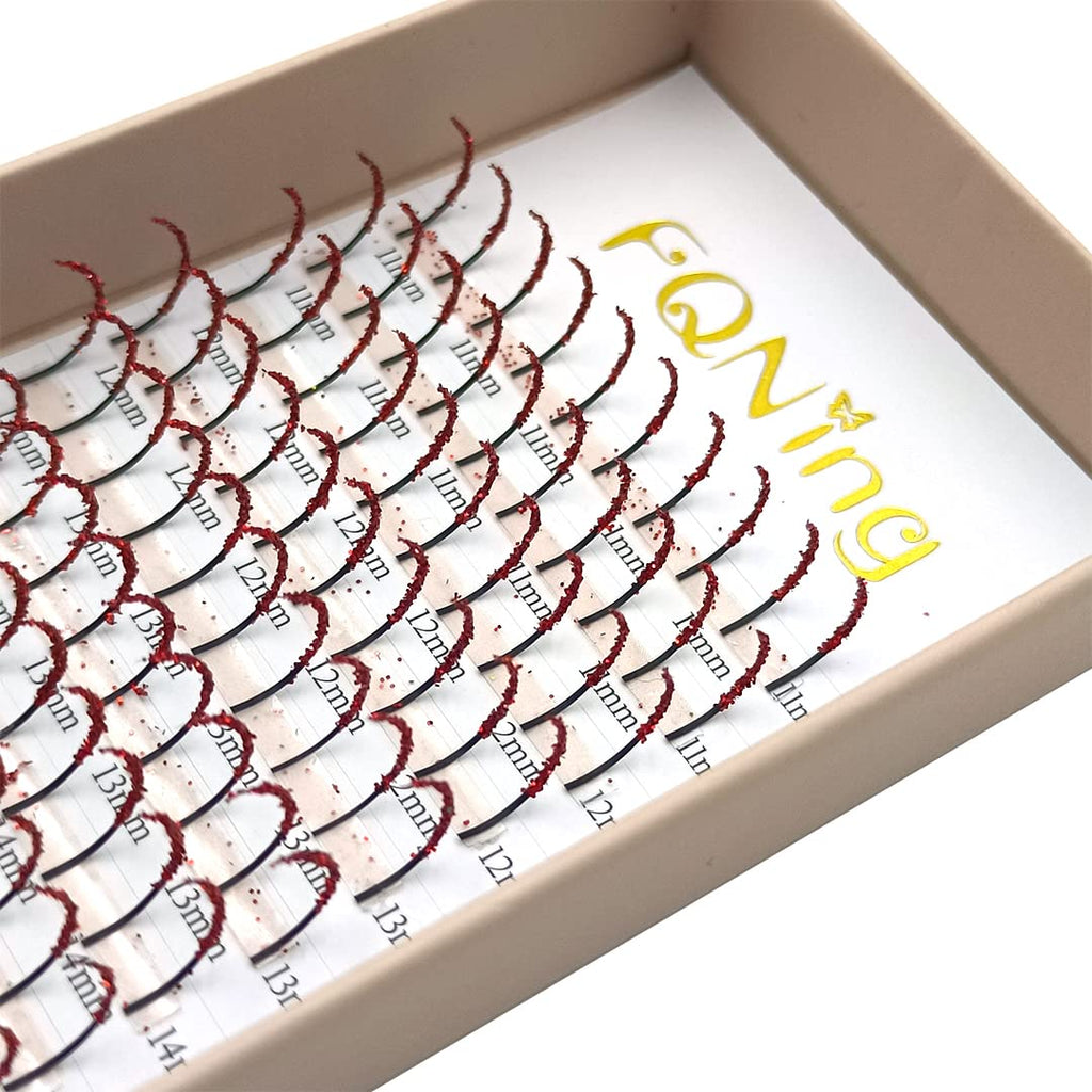 FQNing Glitter Lash Extensions Red – 11-16mm D Curl 0.20mm, 120pcs Box