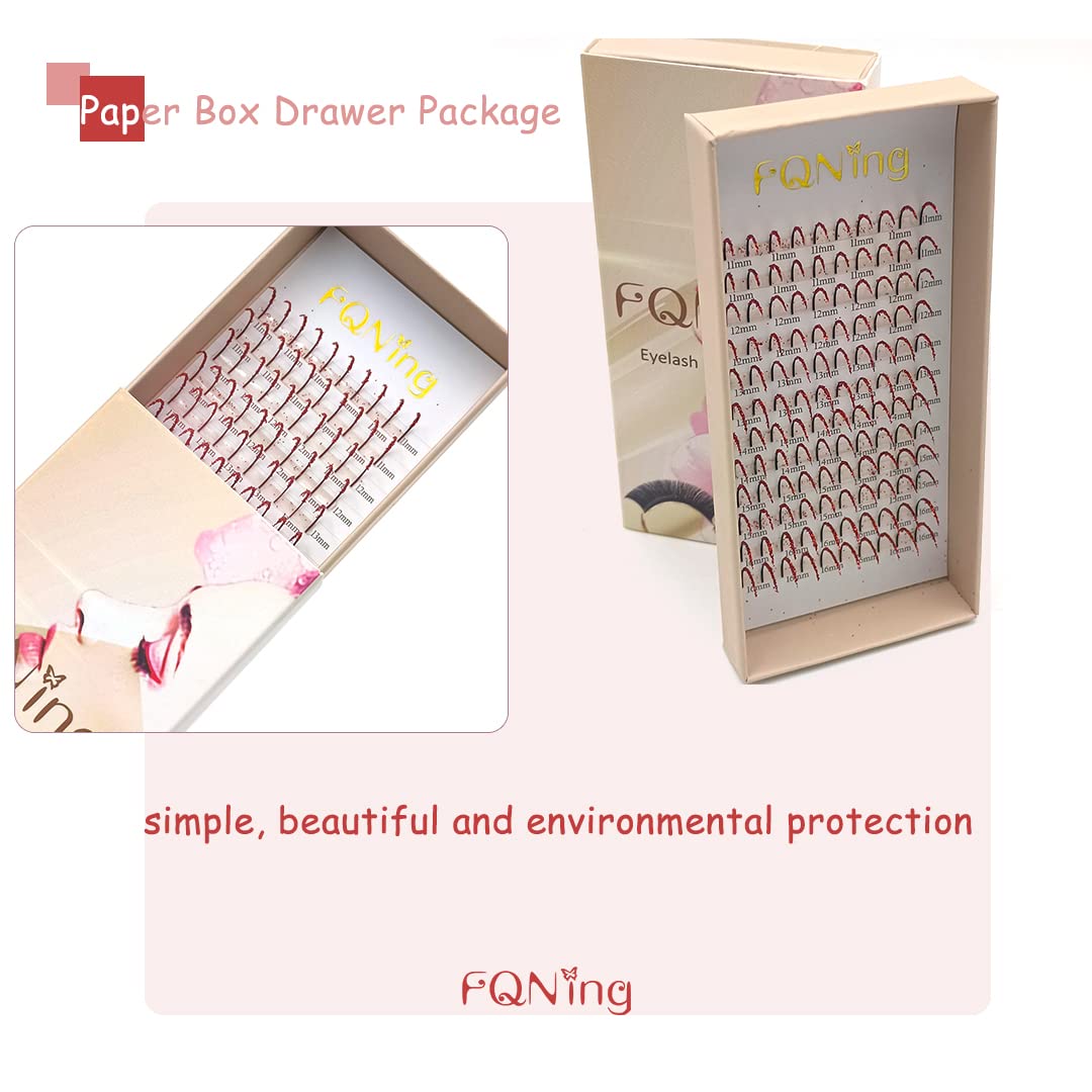 FQNing Glitter Lash Extensions Red – 11-16mm D Curl 0.20mm, 120pcs Box