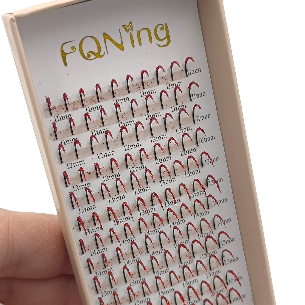 FQNing Glitter Lash Extensions Red – 11-16mm D Curl 0.20mm, 120pcs Box