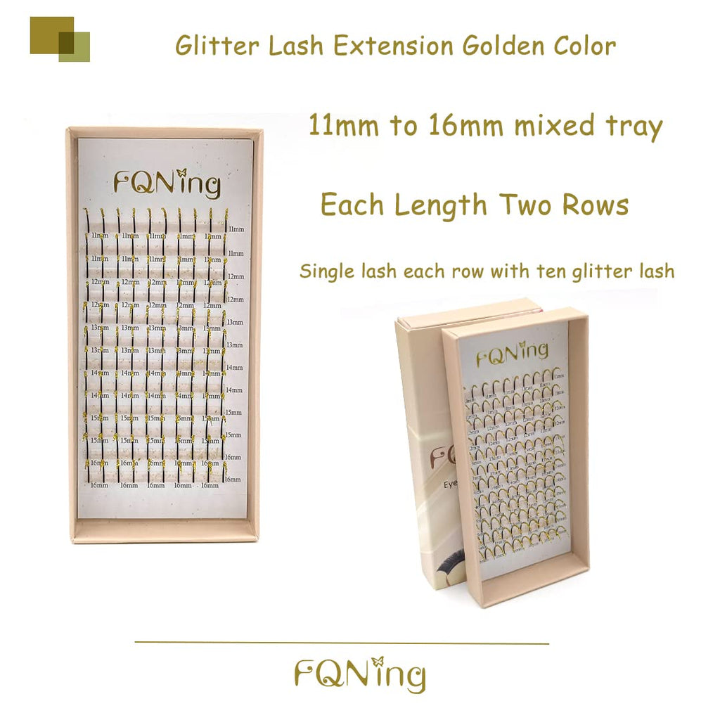 FQNing Glitter Lashes Extensions Golden Spike 11-16mm | 0.20 D Curl