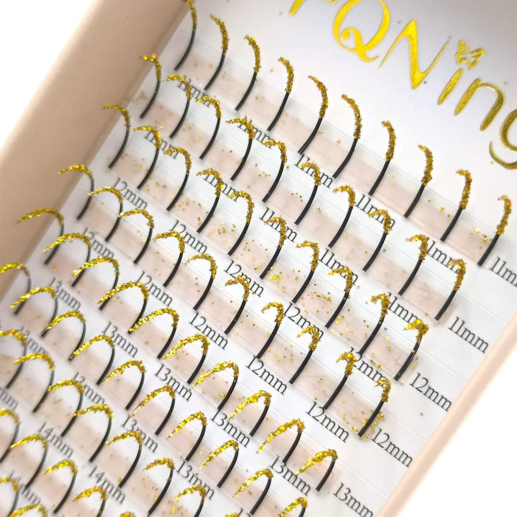 FQNing Glitter Lashes Extensions Golden Spike 11-16mm | 0.20 D Curl