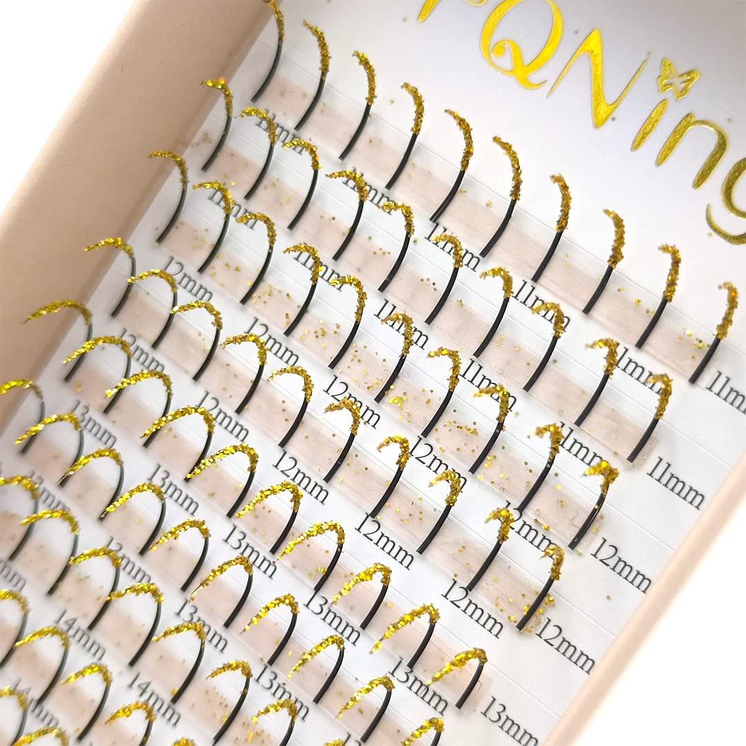 FQNing Glitter Lashes Extensions Golden Spike 11-16mm | 0.20 D Curl