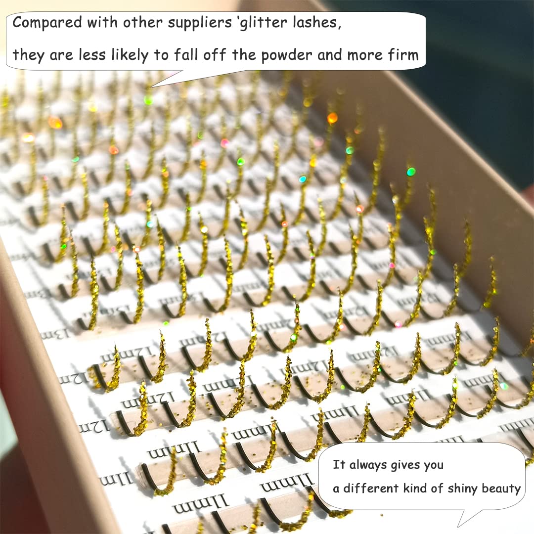 FQNing Glitter Lashes Extensions Golden Spike 11-16mm | 0.20 D Curl