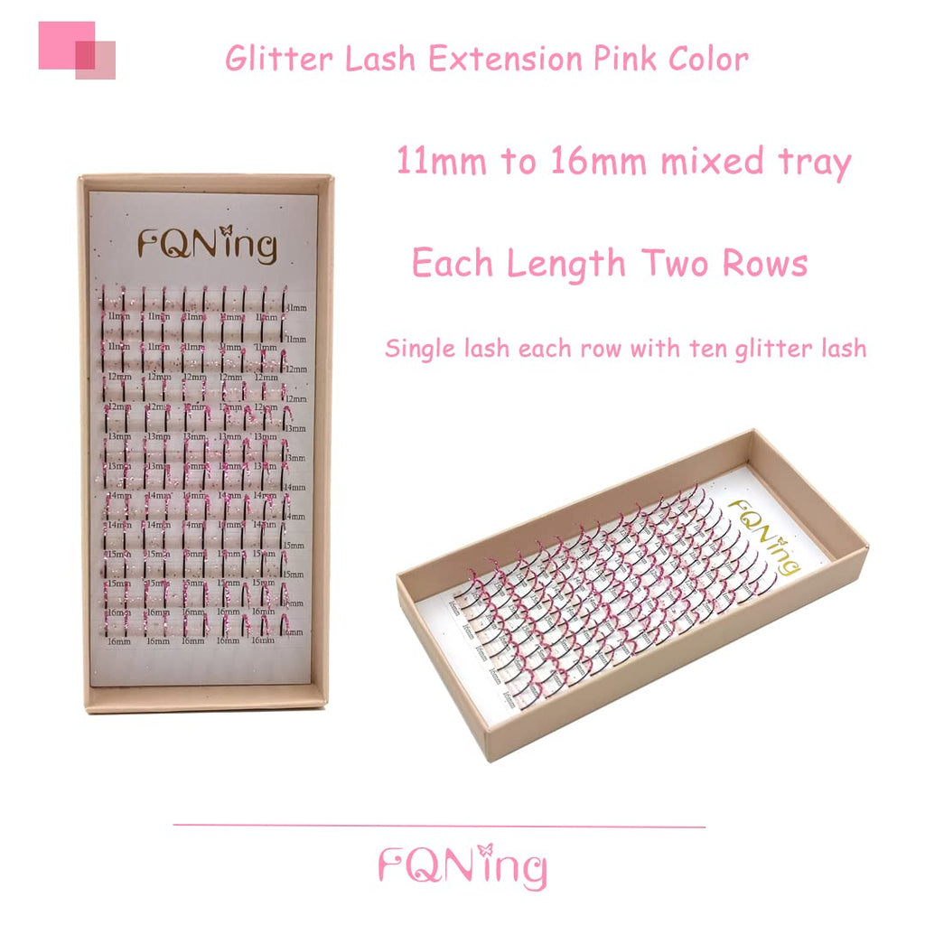 FQNing Glitter Lash Extensions Pink Sparkle Spike – 11-16mm, 0.20D, 120pcs