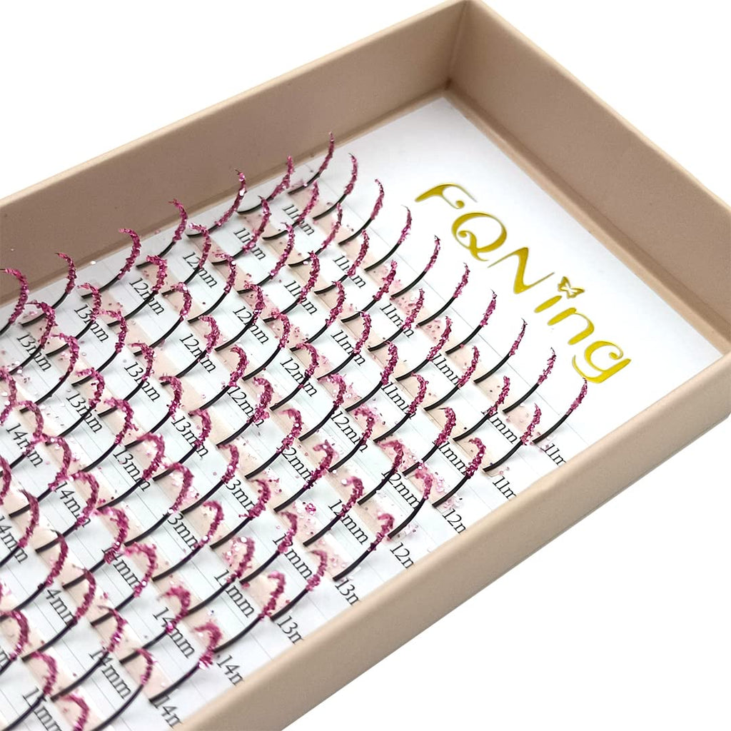 FQNing Glitter Lash Extensions Pink Sparkle Spike – 11-16mm, 0.20D, 120pcs