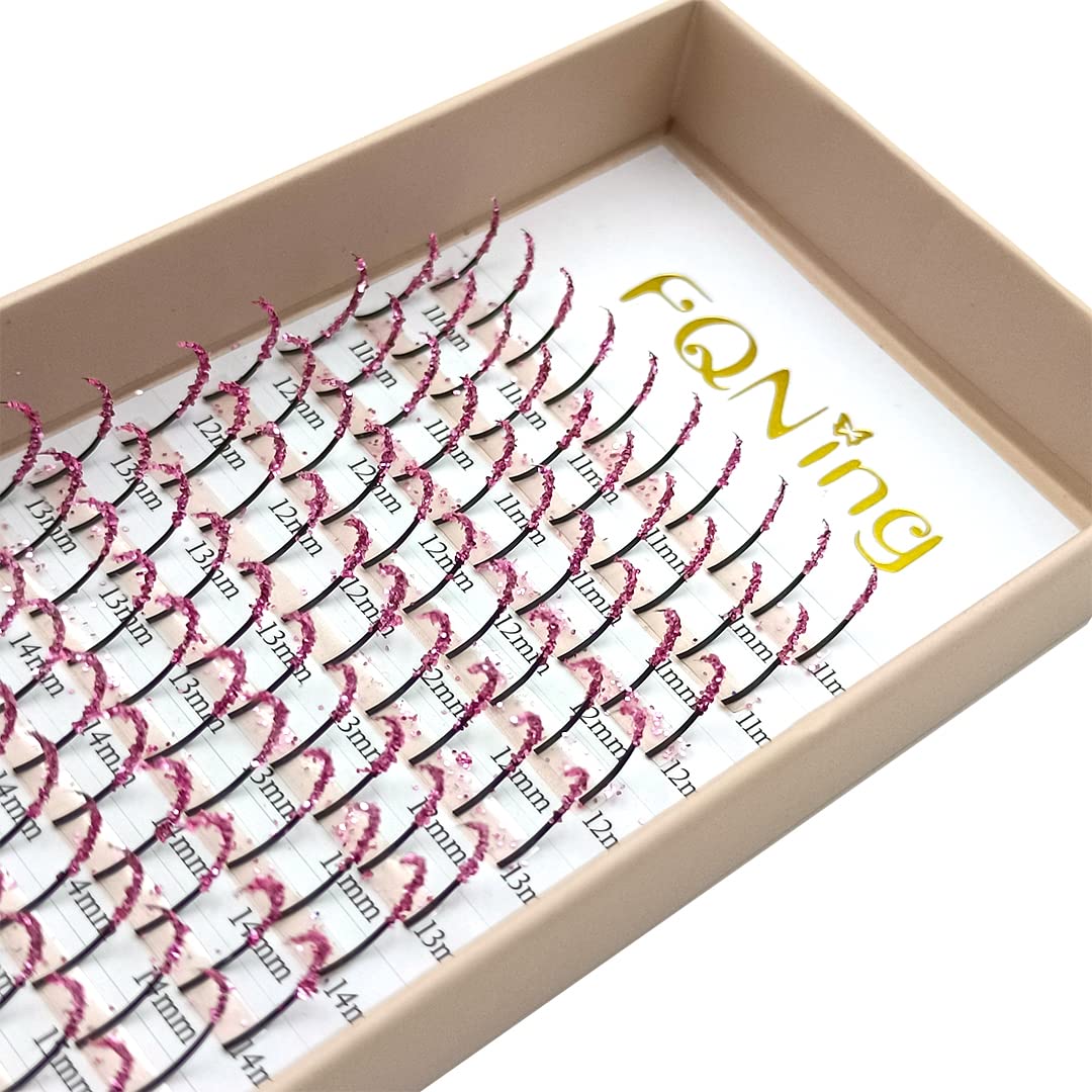 FQNing Glitter Lash Extensions Pink Sparkle Spike – 11-16mm, 0.20D, 120pcs