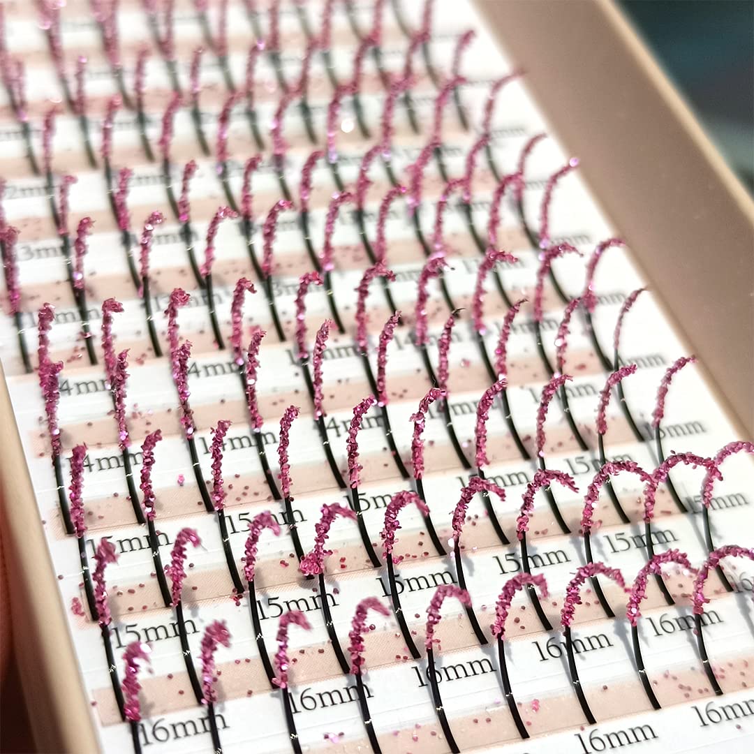 FQNing Glitter Lash Extensions Pink Sparkle Spike – 11-16mm, 0.20D, 120pcs